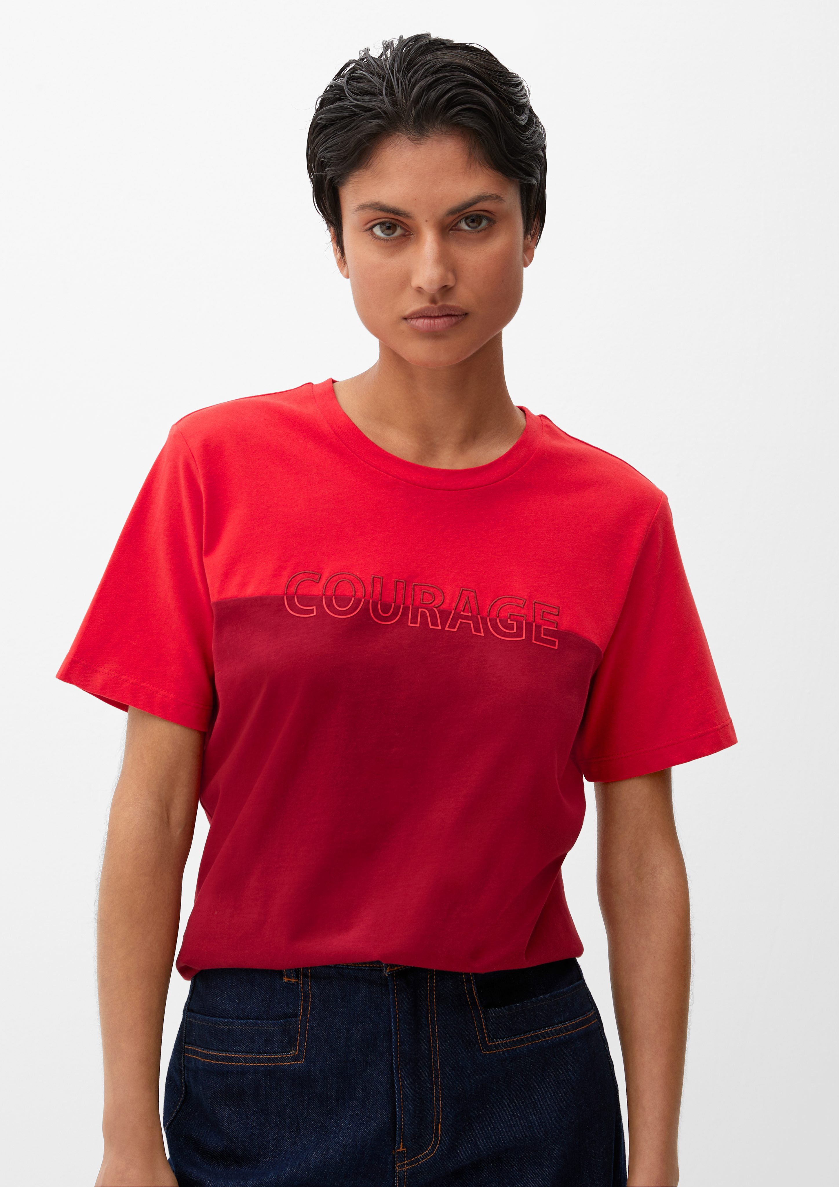 s.Oliver Kurzarmshirt Colour Stickerei Blocking-Shirt