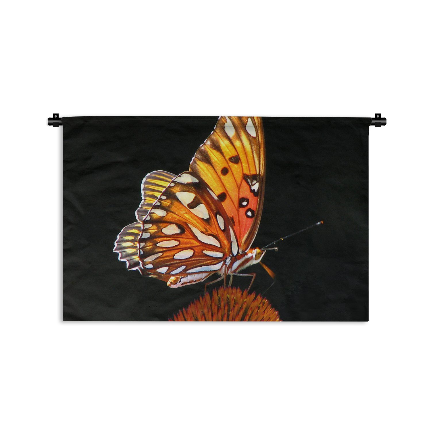 Kinderzimmer MuchoWow - Wanddekoobjekt Insekt - Wohnzimmer, Schwarz Schlafzimmer, für Schmetterling - - Wandbehang, Orange, Porträt Blumen Kleid, Wanddeko -