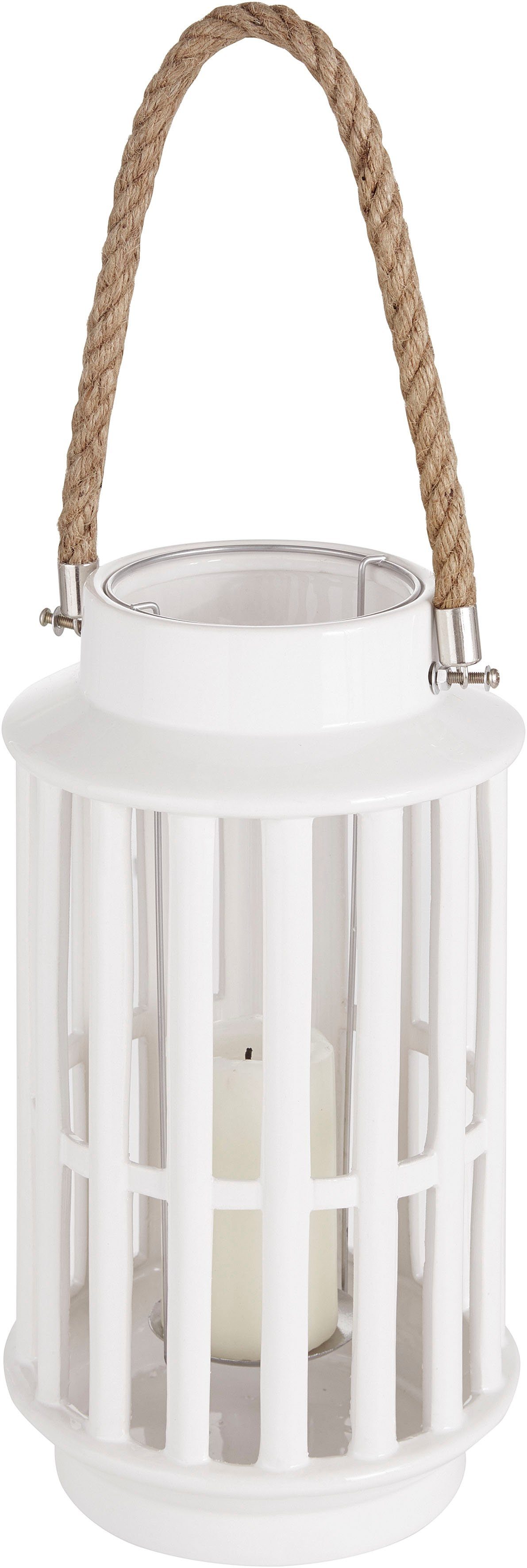 Windlicht, Mecox, ca. Henkel, cm Teelichter, 29 Höhe Kerzenlaterne für Steingut, aus Timbers mit