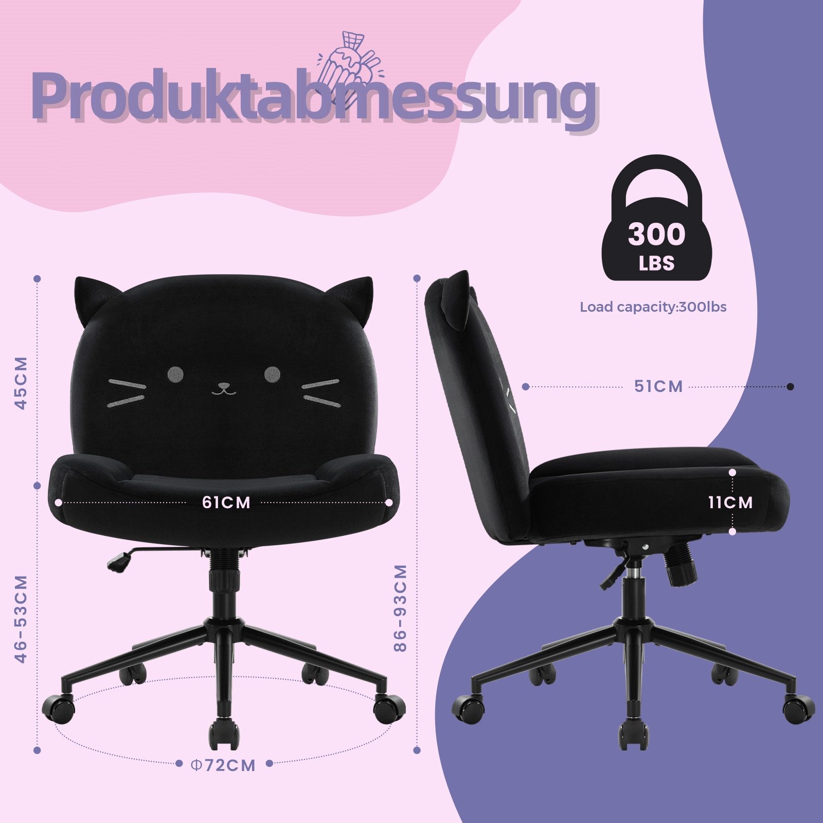 Intimate WM Heart Bürostuhl ohne Armlehne, Ergonomisch Schreibtischstuhl mit Rollen, Höhenverstellbar Schminktisch Stuhl mit Mittlerer Rückenlehne – Bild 5 von 5