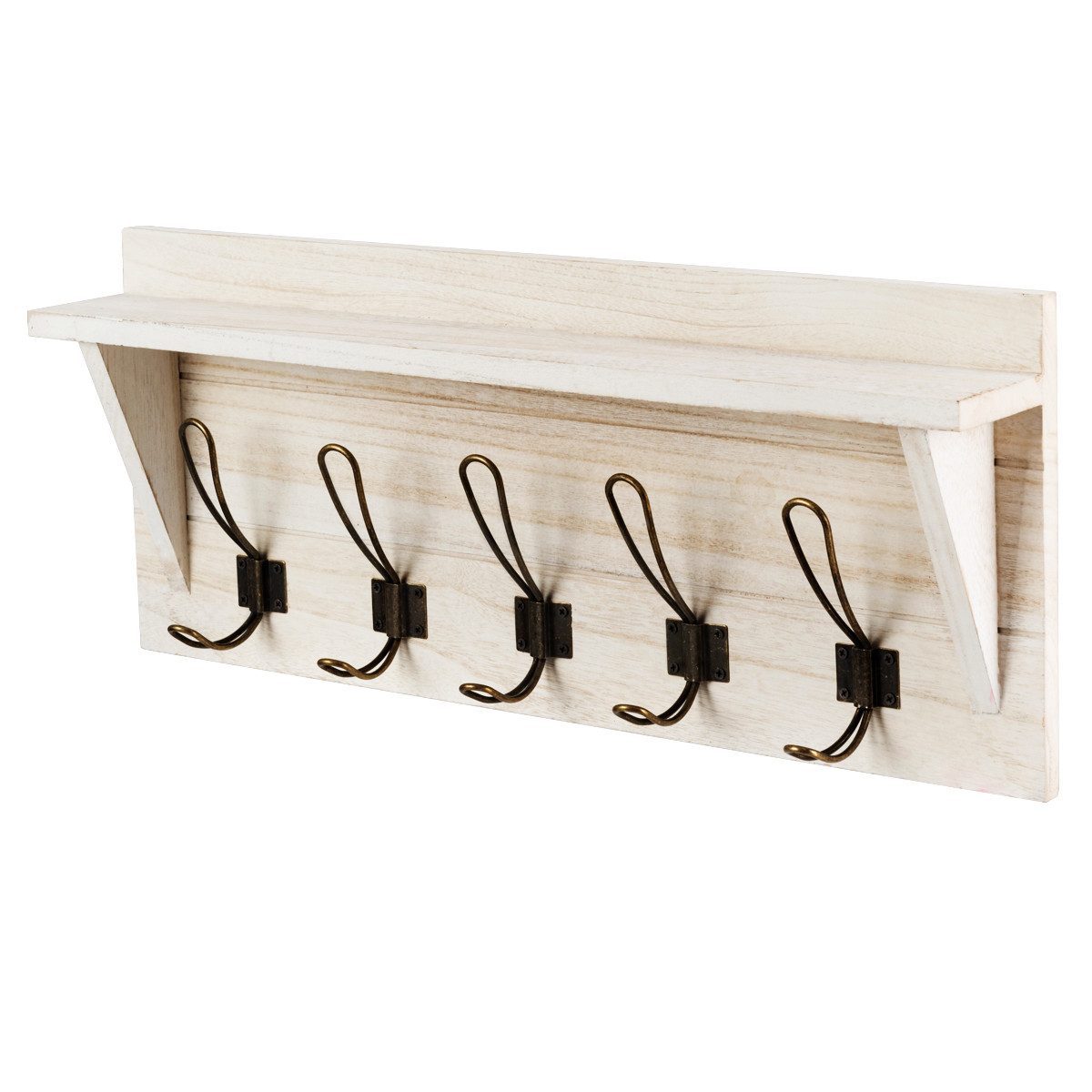 COSTWAY Wandgarderobe Garderobenhaken, mit Ablage und 5 Haken, Holz, Vintage