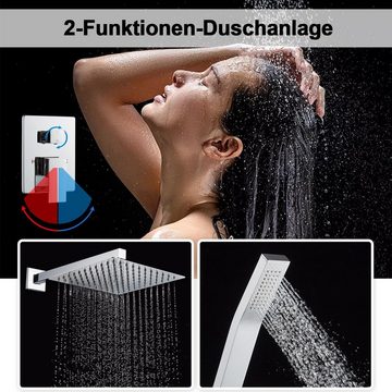 OUGOO Duschsystem mit Lufteinspritztechnik, Messing-Ventilkörper, mit Handbrause, 25 * 25cm Quadratische Ultradünne Regenbrause