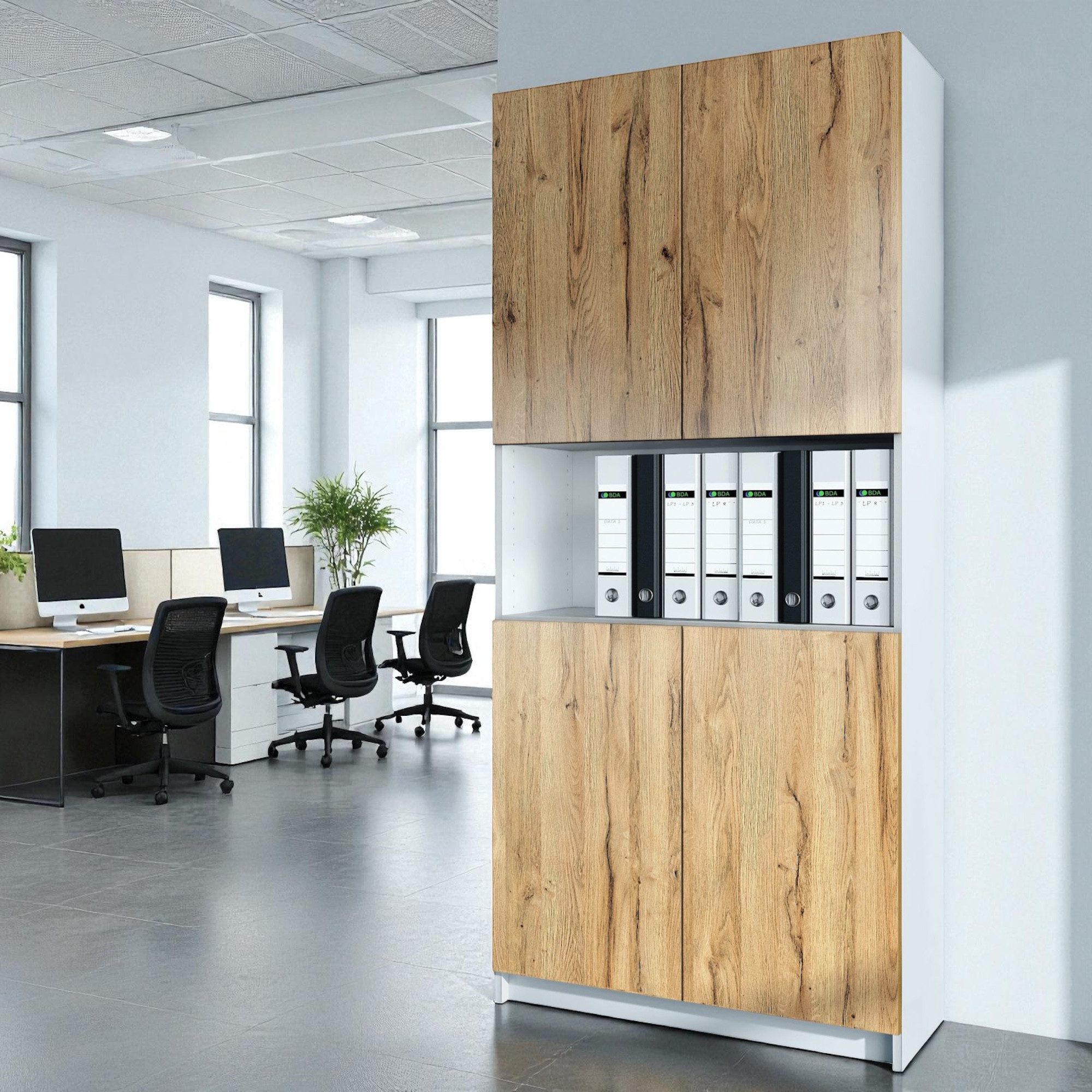 InnoFurn Aktenschrank Elona M2 Büroschrank (Ordnerschrank, Schrank für Büro, Home Office (82 x 184 x 37 cm) Aufbewahrungschrank mit Soft-Close & Push-to-Open