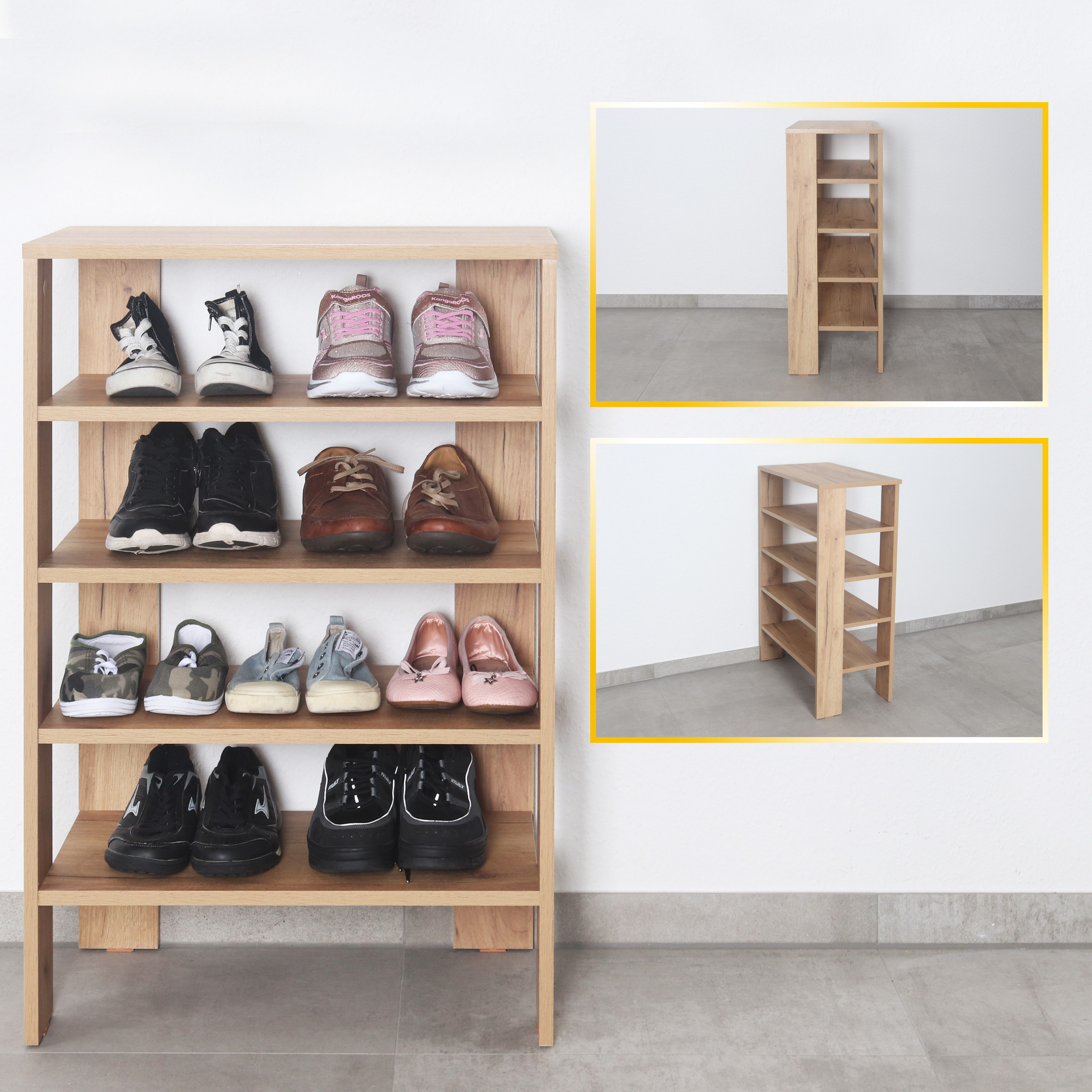 RICOO Schuhregal WM040-EG, 1-tlg., Schuhablage hohes Regal Hochregal schmal Standregal CD Dekoregal