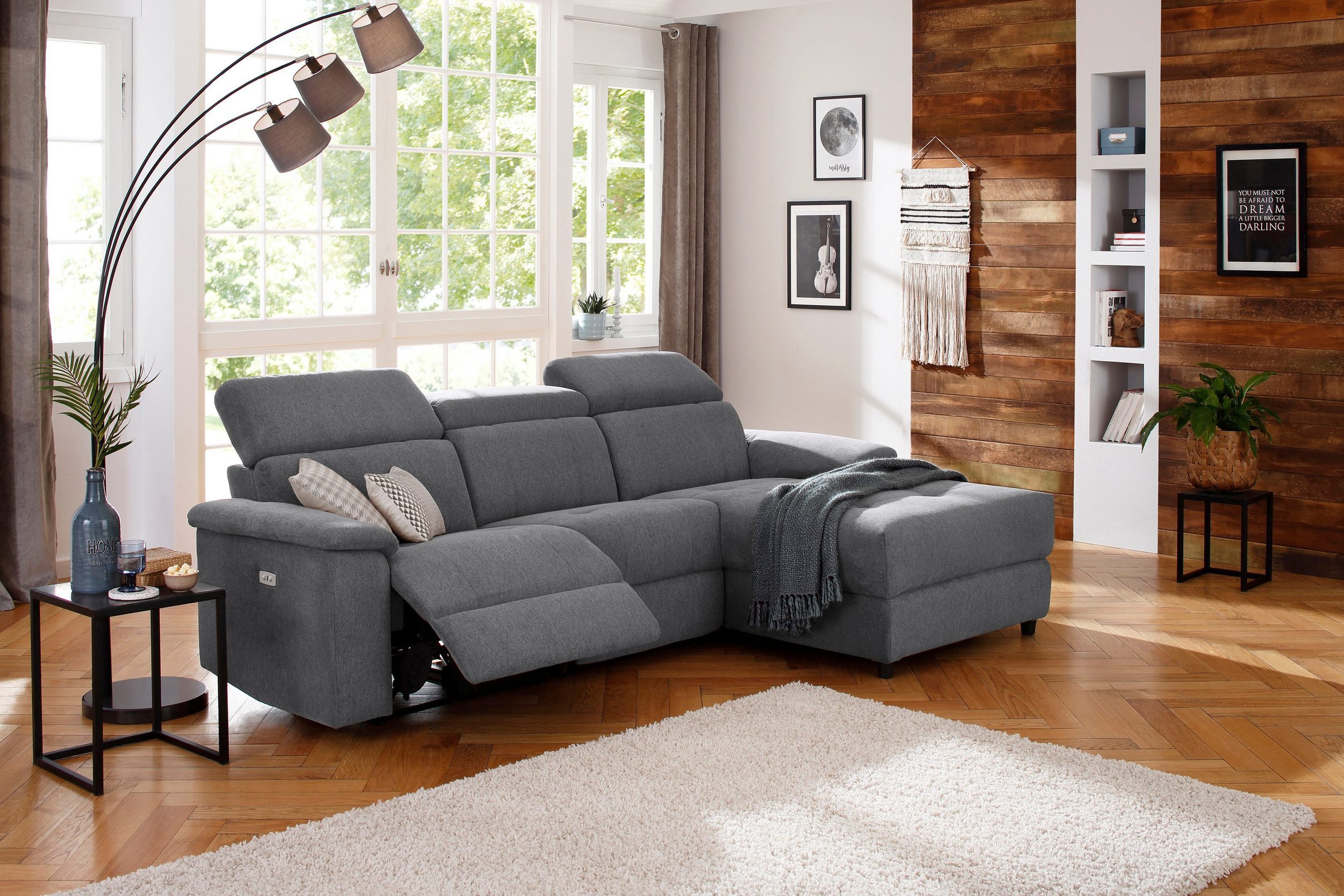 loft24 Sofa Tana, 3-Sitzer Couch, Ecksofa Relaxfunktion, Wohnlandschaft modern
