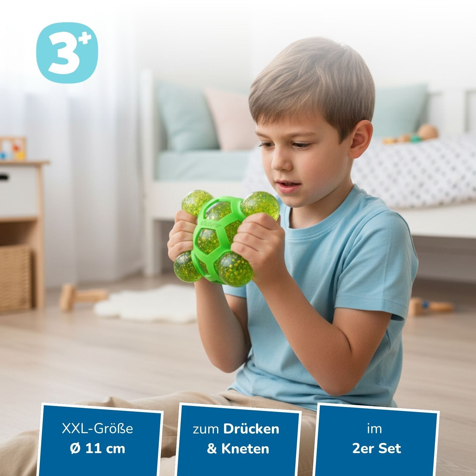 alldoro Spielball 2 XXL Mesh Squishy Anti Stress Bälle, 2 Glibber Knetbälle mit Glitzer, Drücken, Kneten & Spielen, Fidget Toy für Kinder, zuhause & unterwegs
