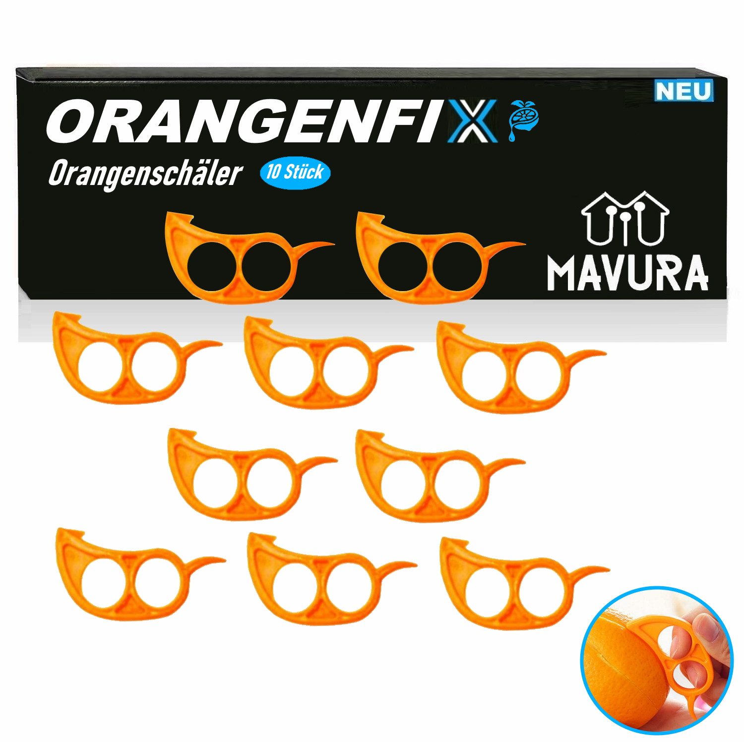 MAVURA Апельсиночистка ORANGENFIX Orangen Овощечистки Apfelsinenschäler Obstschäler, Zitrusschäler Apfelsinen Овощечистки [10er Set]