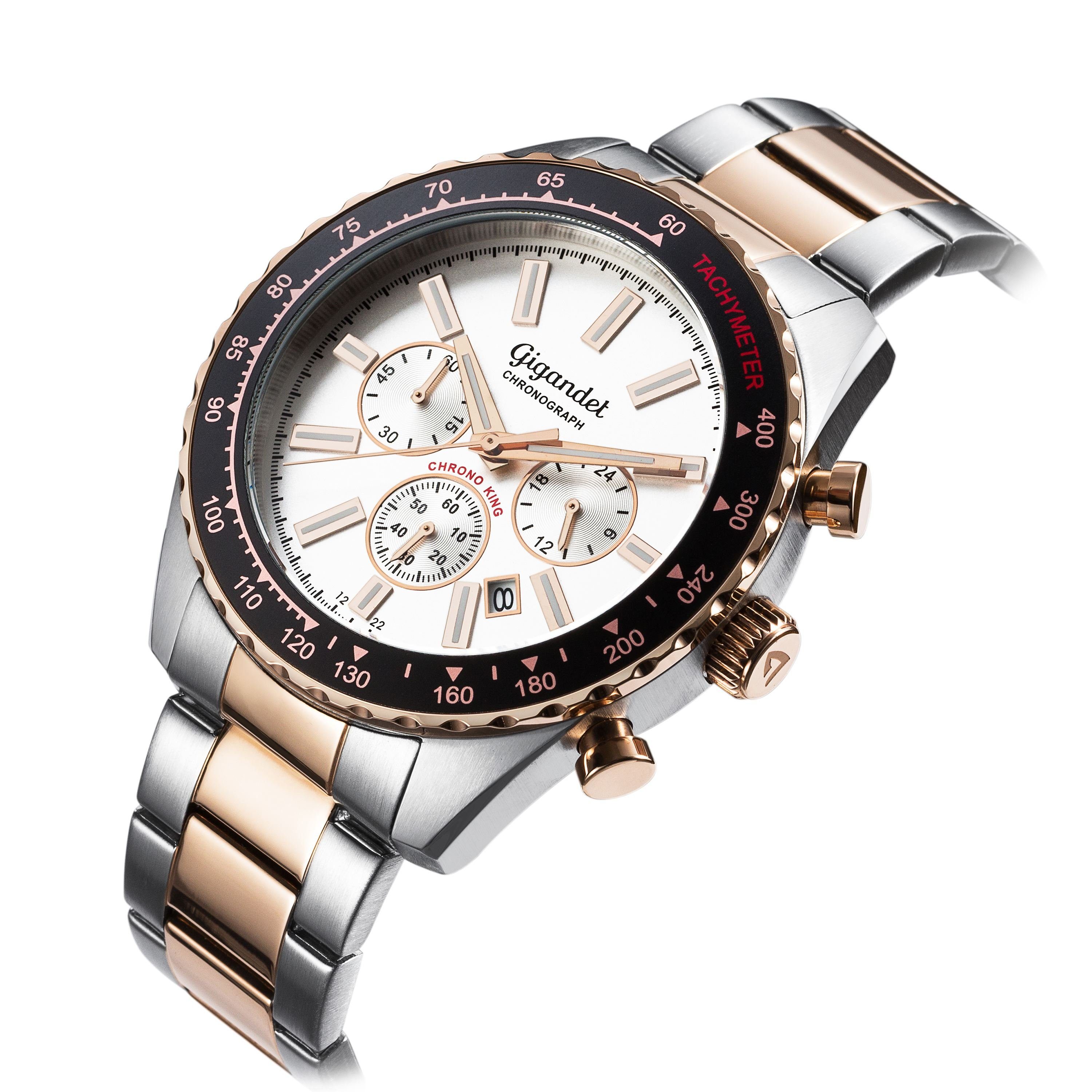 Gigandet Chronograph Herrenuhr, Armbanduhr, Sportuhr, 45mm, CHRONO KING G28-009, Mineralglas, Datumsanzeige, Edelstahlband, 10bar/100m wasserdicht