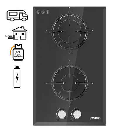 Phönix Germany Gas-Kochfeld 2-flammig für Wohnmobil / Caravan /Boot zugelassen WGL, mit Zündsicherung Wohnmobil Bootkocher