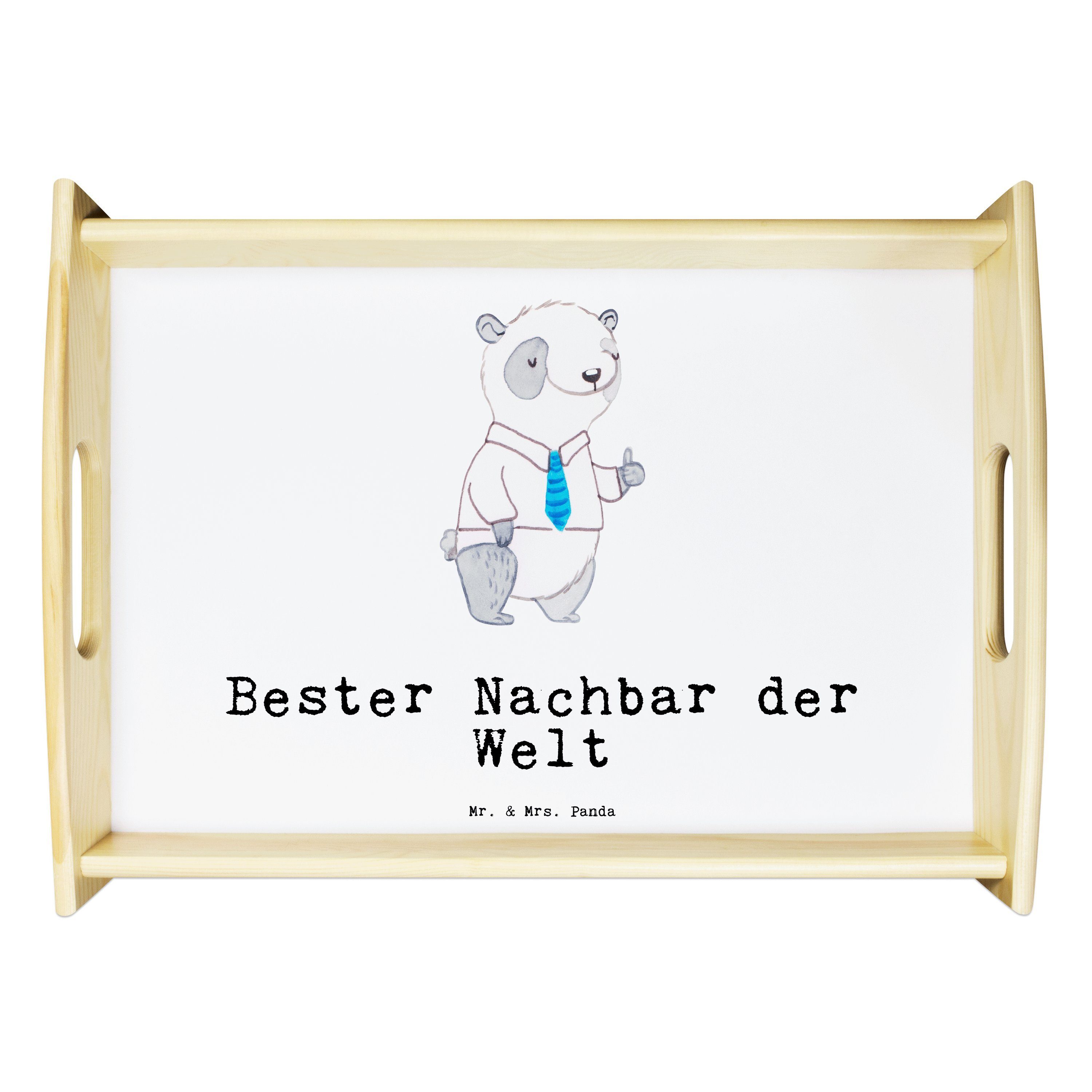 Mr. & Mrs. Panda Tablett Panda Bester Nachbar der Welt - Weiß - Geschenk, Angrenzer, Danke, Fr, Echtholz lasiert, (1-tlg)