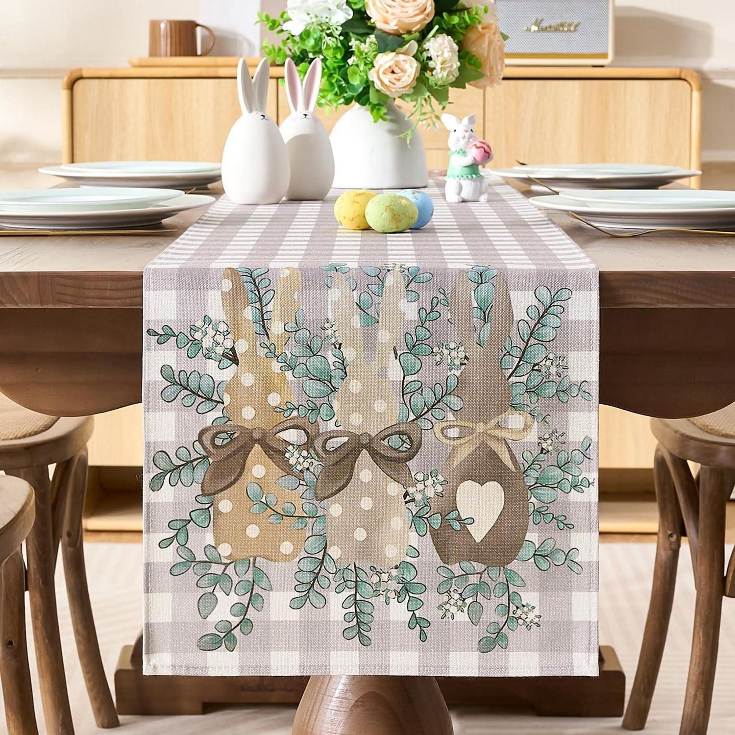 LuxusKollektion Tischläufer Tischläufer Ostern Hasen Eukalyptus 33x183cm modern (1-tlg)