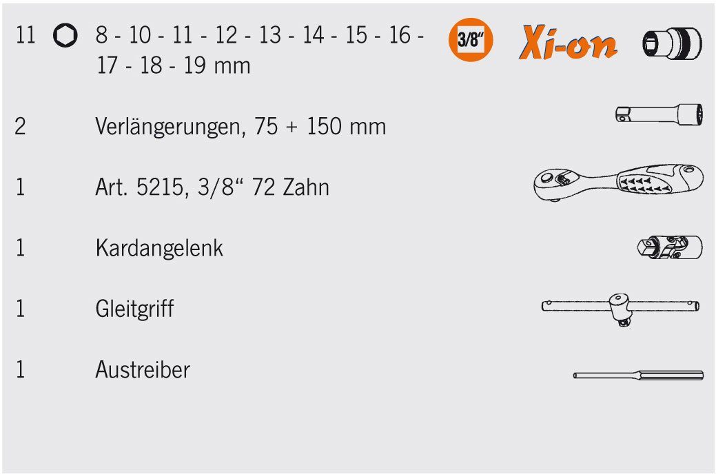 Ratsche Projahn Xi-on 3/8" Steckschlüssel Satz 17-tlg.