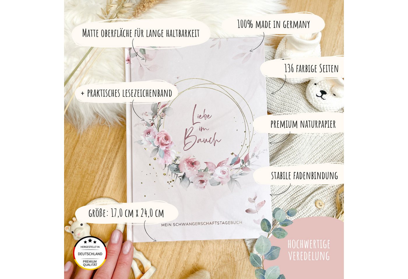 Thumbnail - MeinBaby123® Tagebuch Schwangerschaft, Geschenke für Schwangere, Schwangerschafts Journal, Schwangerschaftsbuch "Liebe i...