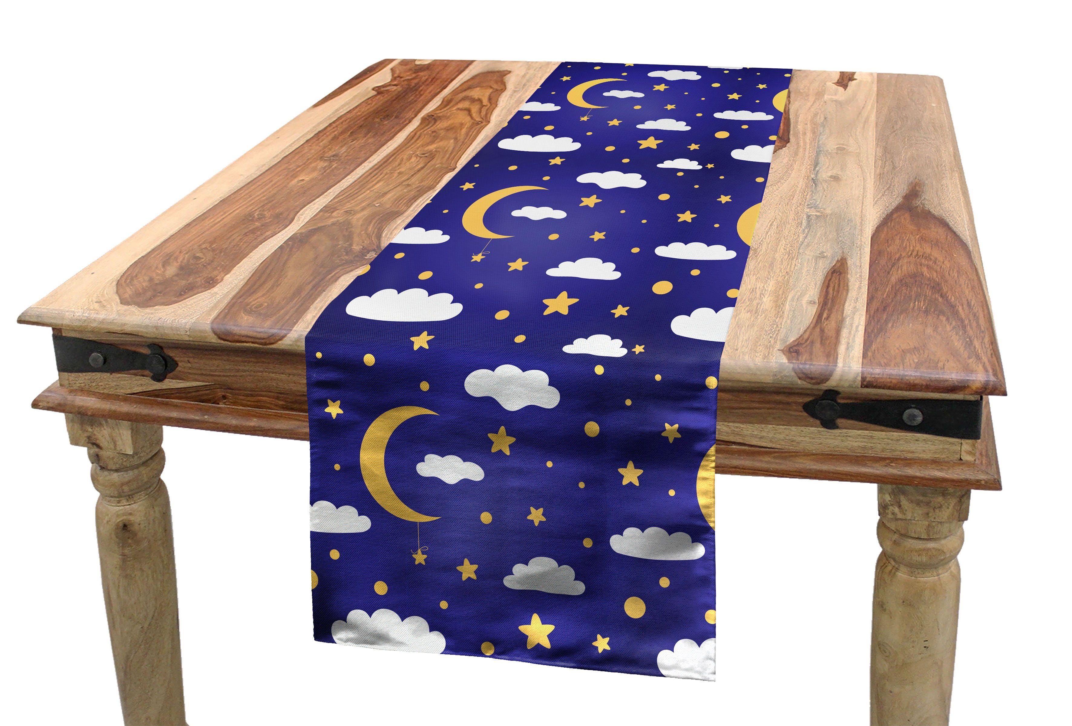 Abakuhaus Tischläufer Esszimmer Küche Rechteckiger Dekorativer Tischläufer, Himmel Mond-Sterne-Punkte und Wolken Art