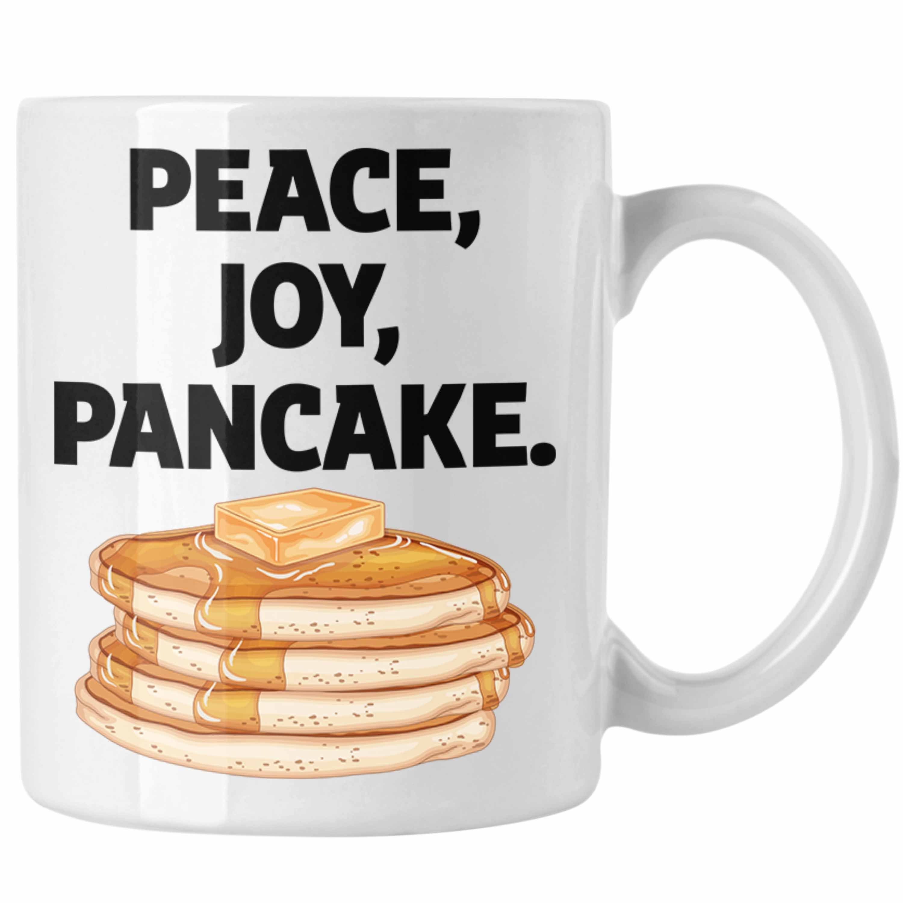 Trendation Tasse Joy Peace Kaffee-Becher Pfannkuchen Weiss Pancake Tasse Eierkuchen Geschenk