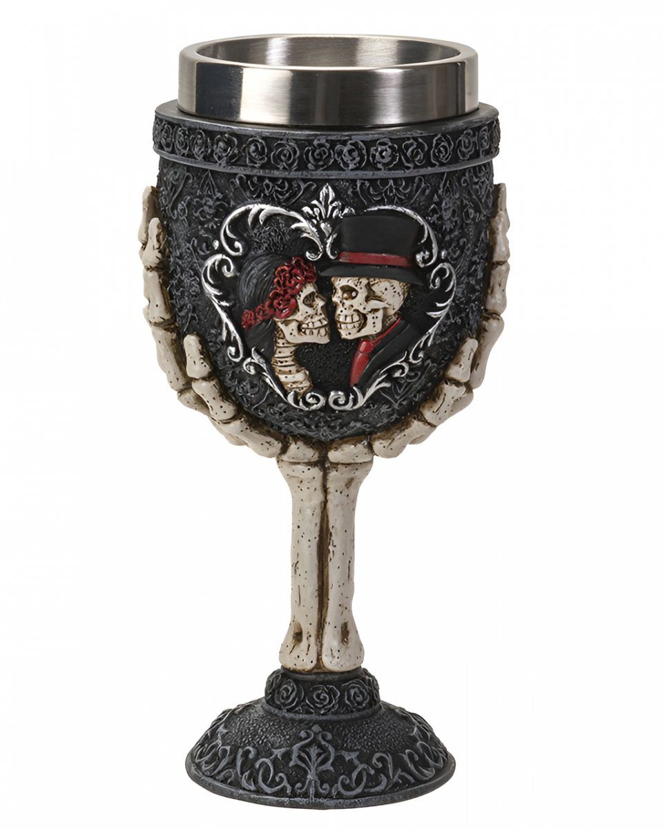 Dekofigur Eleganter Gothic Kelch mit Skelett Liebespaar 18,5