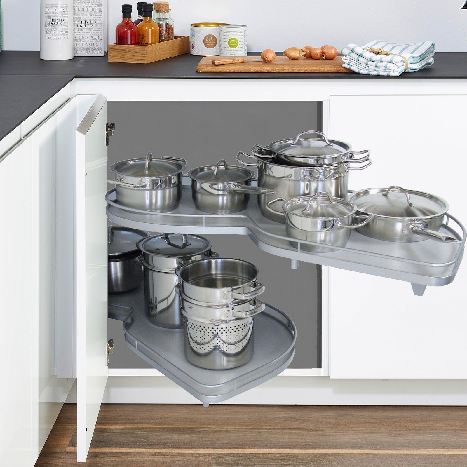 Kesseböhmer Auszugsboden Eckschrank-Schwenkauszug LeMans II silbergrau, günstig online kaufen