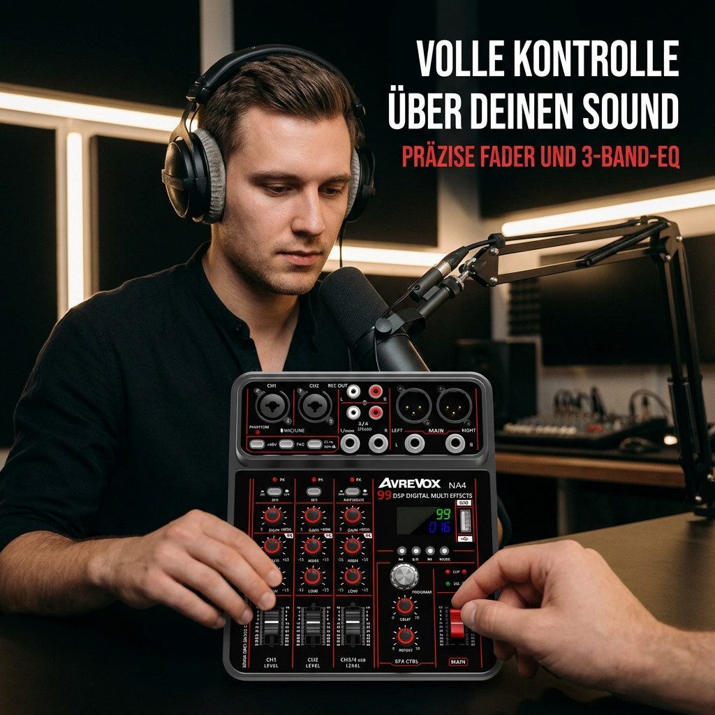 nsihing Mischpult 4-Kanal Mini-Mixer - Live/Studio DJ Mixer, Kompaktes Mischpult, mit Bluetooth und USB-Recording – Bild 4 von 5