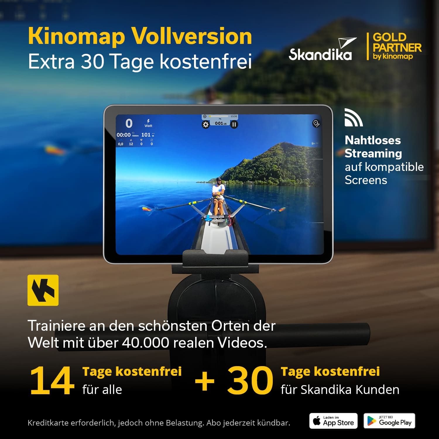 Skandika Rudergerät für Zuhause Oxford Pro, Magnetwiderstand, 8 Widerstandsstufen, Bluetooth & Kinomap App, platzsparend mit Aufstellfunktion, bis 120 kg