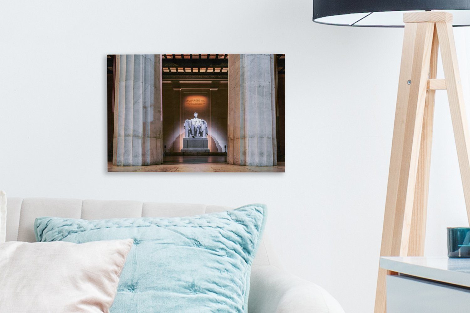 OneMillionCanvasses® Leinwandbild Schöne Lichtbögen um das St), in Aufhängefertig, Memorial Washington, cm Lincoln Leinwandbilder, 30x20 Wanddeko, Wandbild (1