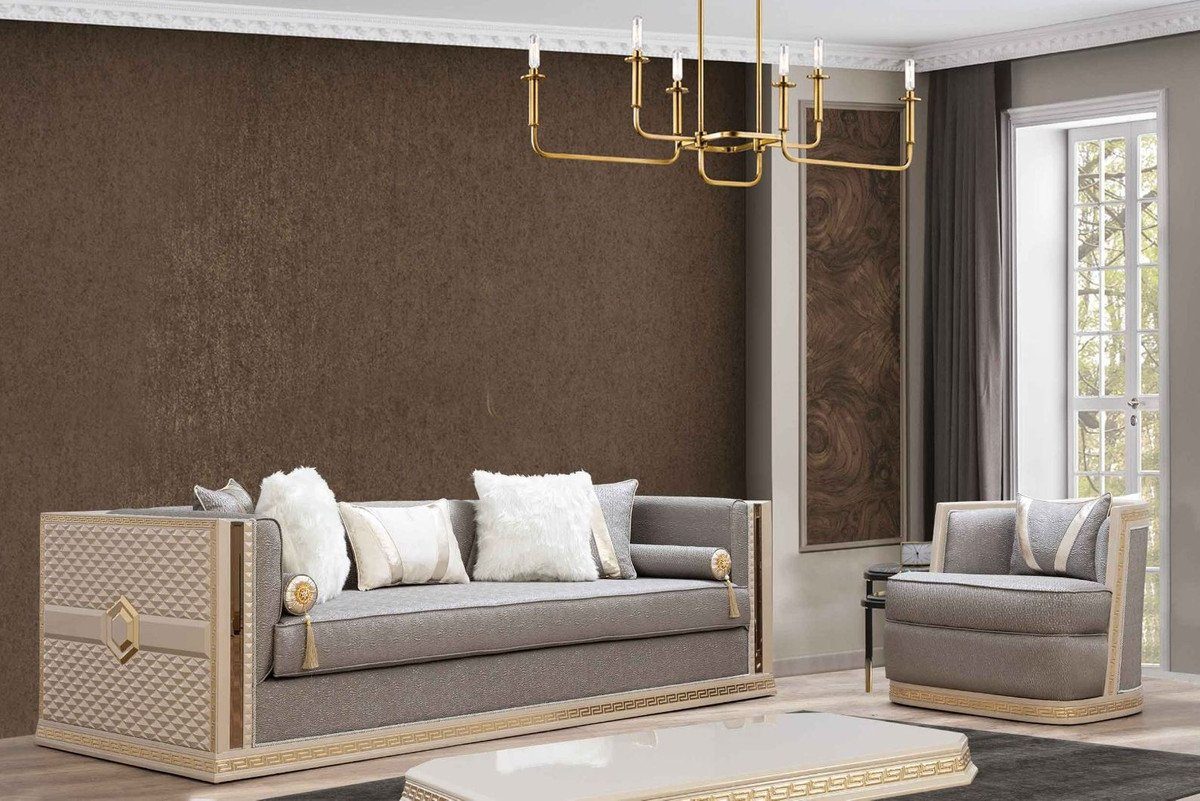 Padrino Art Wohnzimmer Handgefertigter Cremefarben Deco Casa / Gold Möbel - / Silber Deco Art Sessel - Sessel Sessel Luxus Wohnzimmer