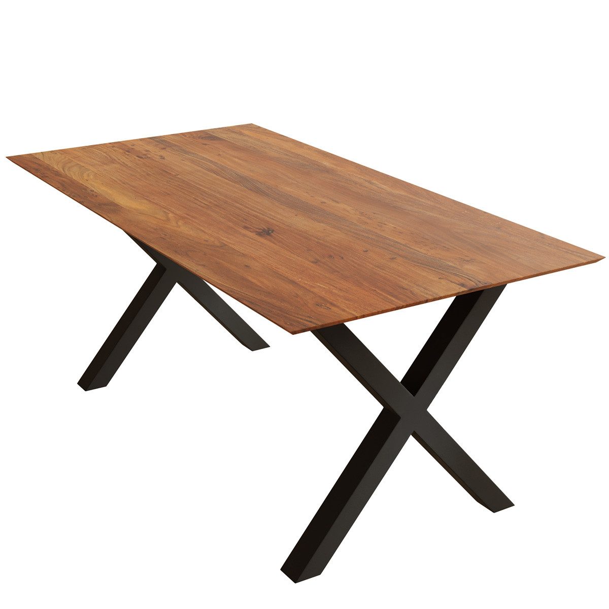 Liadomo Esstisch Luzern, Schweizer Kante, Akazienholz massiv Nuss oder Natur, Metallgestell