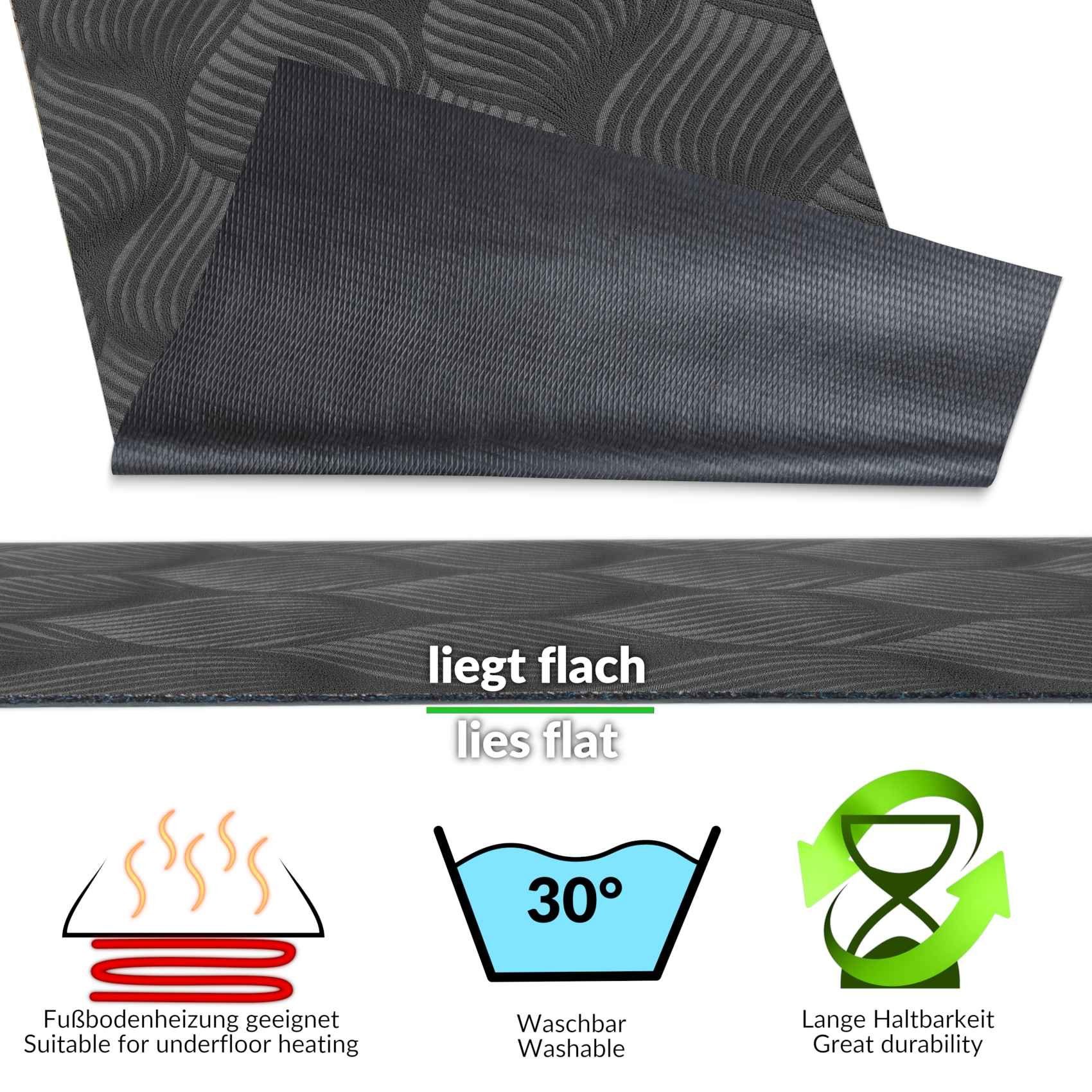 ANRO Küchenläufer Teppichläufer Läufer Textil BAKER Premium, Eckig, Höhe: 3 mm, Velour