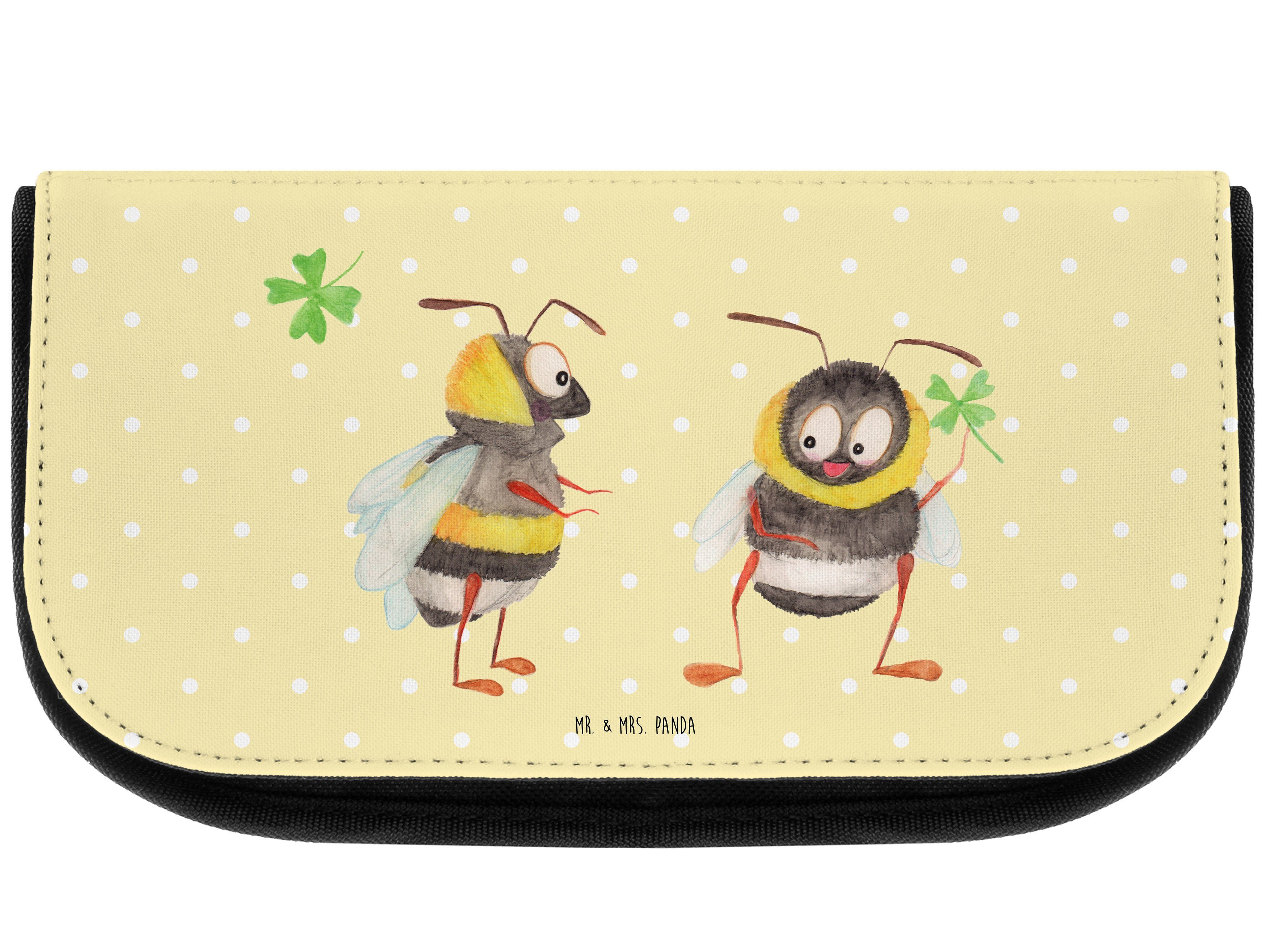 Mr. & Mrs. Panda Kosmetiktasche Hummeln mit Kleeblatt - Gelb Pastell - Geschenk, Schminktasche, Spruc (1-tlg) | Kulturbeutel