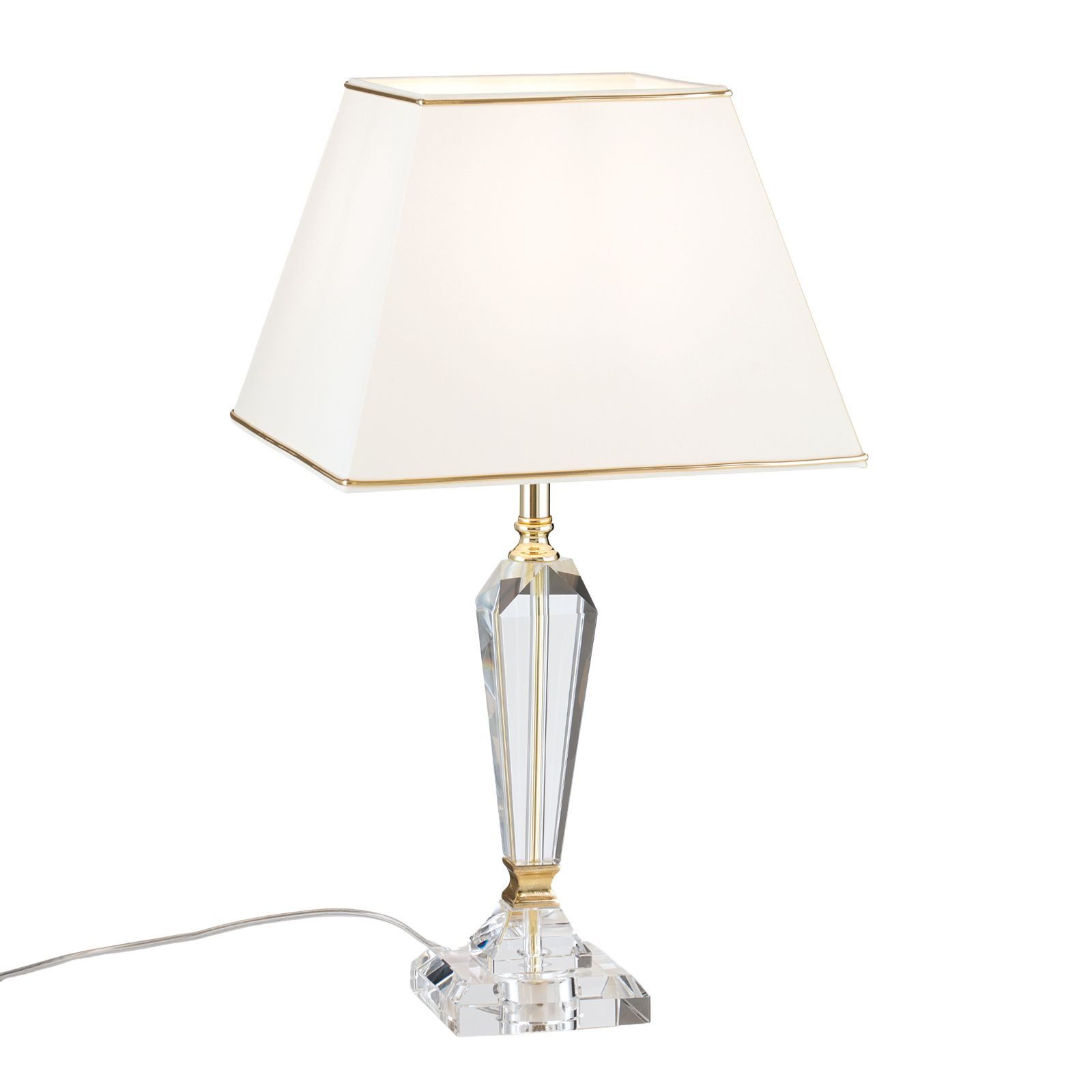 Licht-Erlebnisse Nachttischlampe THEODOR, ohne Leuchtmittel, Stoff Metall 57 cm hoch in Klar Creme Gold E27 eckig Klassisch