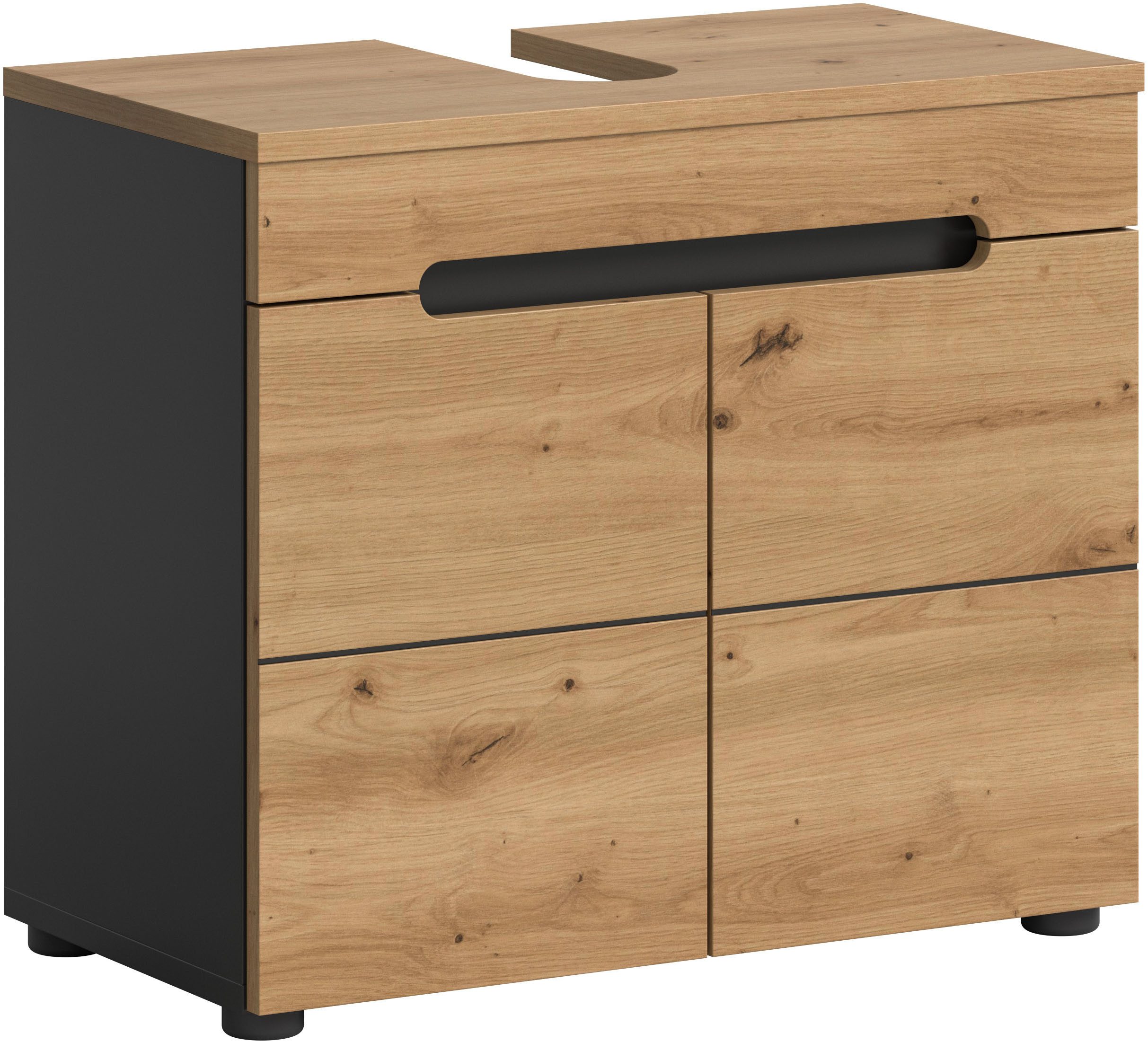 welltime Waschbeckenunterschrank REHAT, Breite 63 cm, 2 Türen, Einlegeboden, mit Siphonausschnitt Soft-Close-Funktion, eingefasste Griffaussparung in der Front