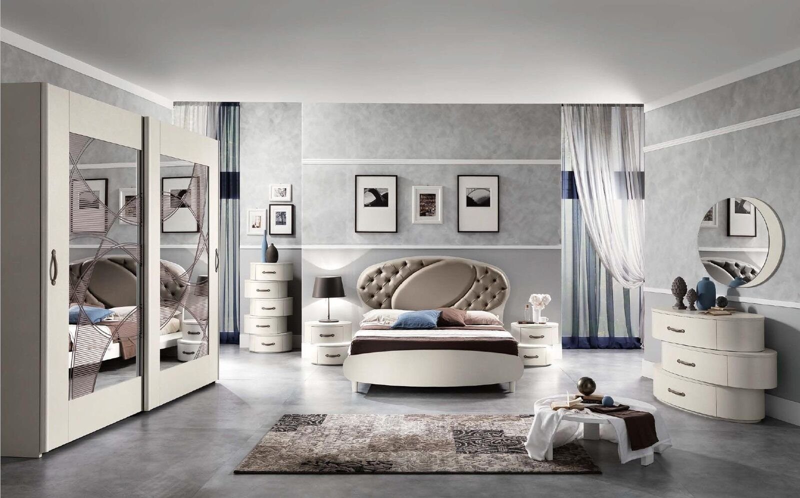 JVmoebel Schlafzimmer-Set Klassische Schlafzimmermöbel aus Italien mit Kommode und Spiegel, (Bett+Spiegel+Nachttisch+Kleiderschrank+2x Kommode), Made