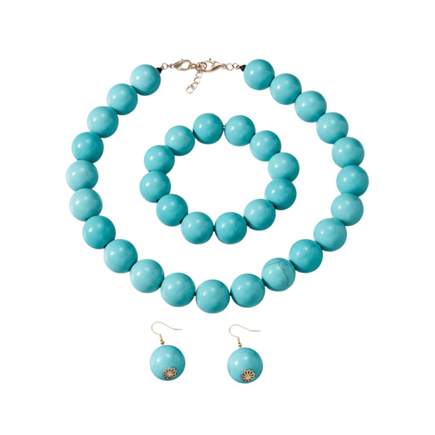 KARMA Schmuckset Damen Ohrringe, Armband & Kette Bunt Perlen Acryl (Sommerschmuck, 3-tlg., Damenschmuckset Kette Geschenk für Sie), XXL Statement Halskette