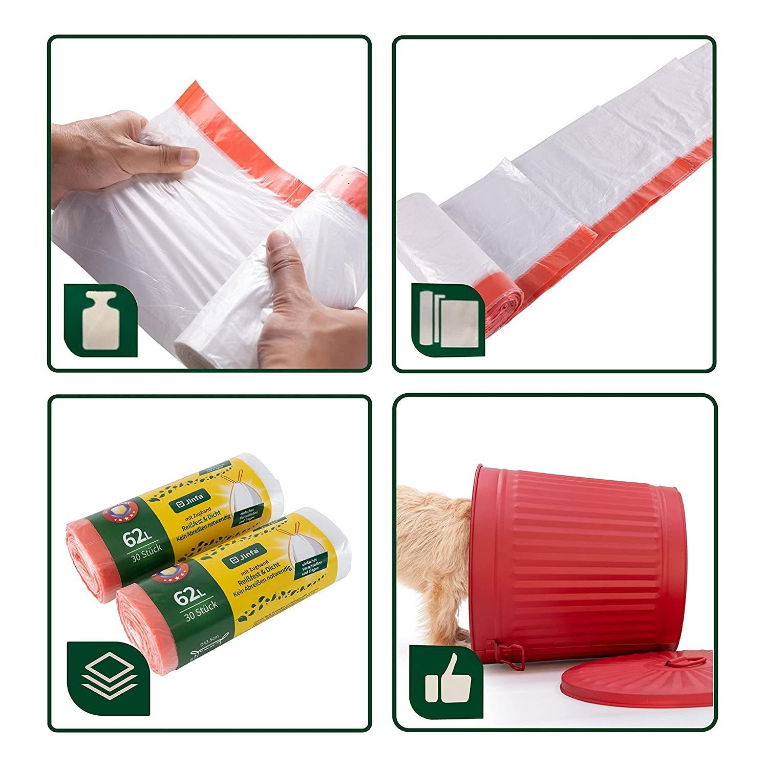 Jinfa Mülleimer Jinfa Mülleimer Vintage mit Deckel Abfalltonne + Müllbeutel