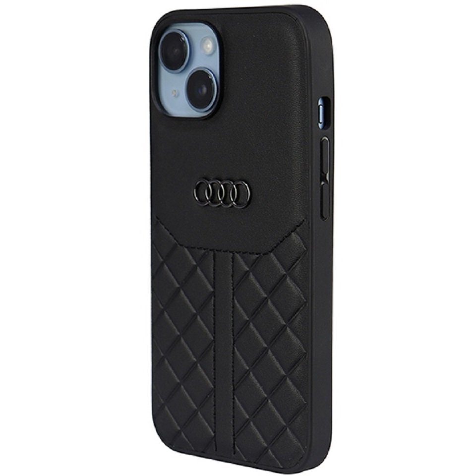 Audi Handyhülle Case iPhone 14 Serie Q8 schwarz Echtleder Logo 6,1 Zoll, Kantenschutz
