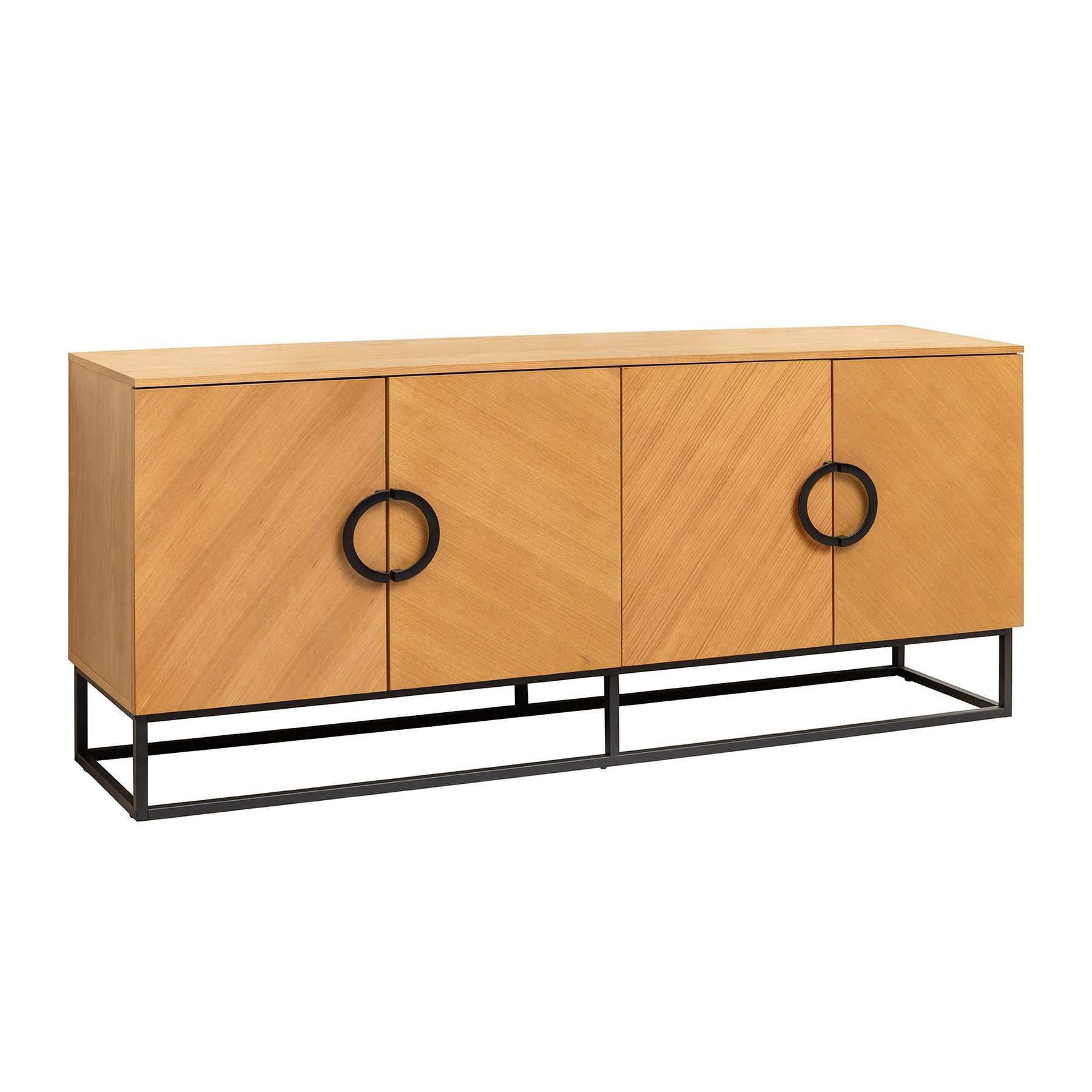 riess-ambiente Sideboard GRANDEZZA 180cm natur schwarz – Eiche-Design, Metall, Industrial (Einzelartikel, 1 St), große Kommode mit Türen & Fächern – ideal für Wohnzimmer im Loftstil