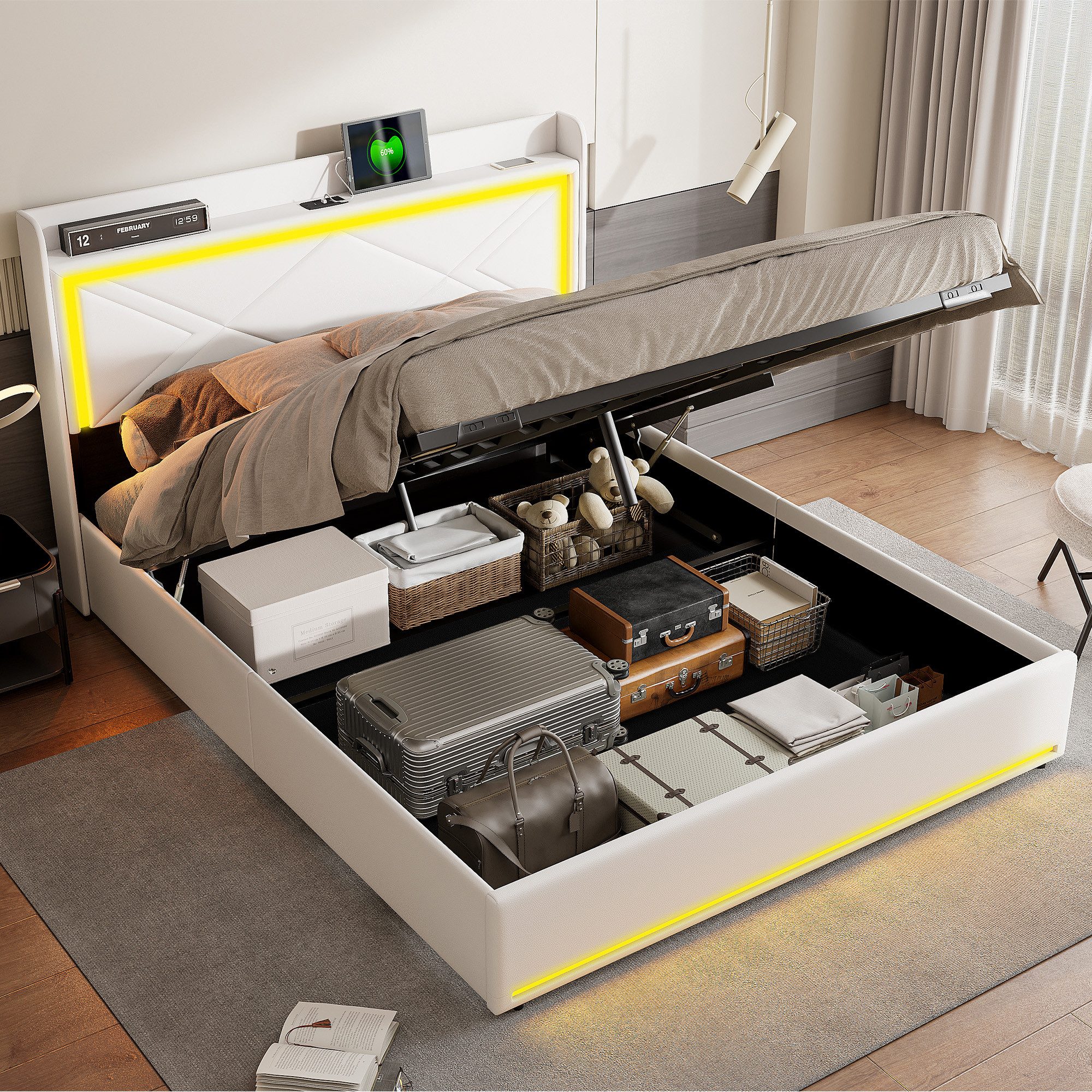 PXloue Polsterbett Doppelbett Stauraumbett (2 USB-Anschlüsse günstig online kaufen