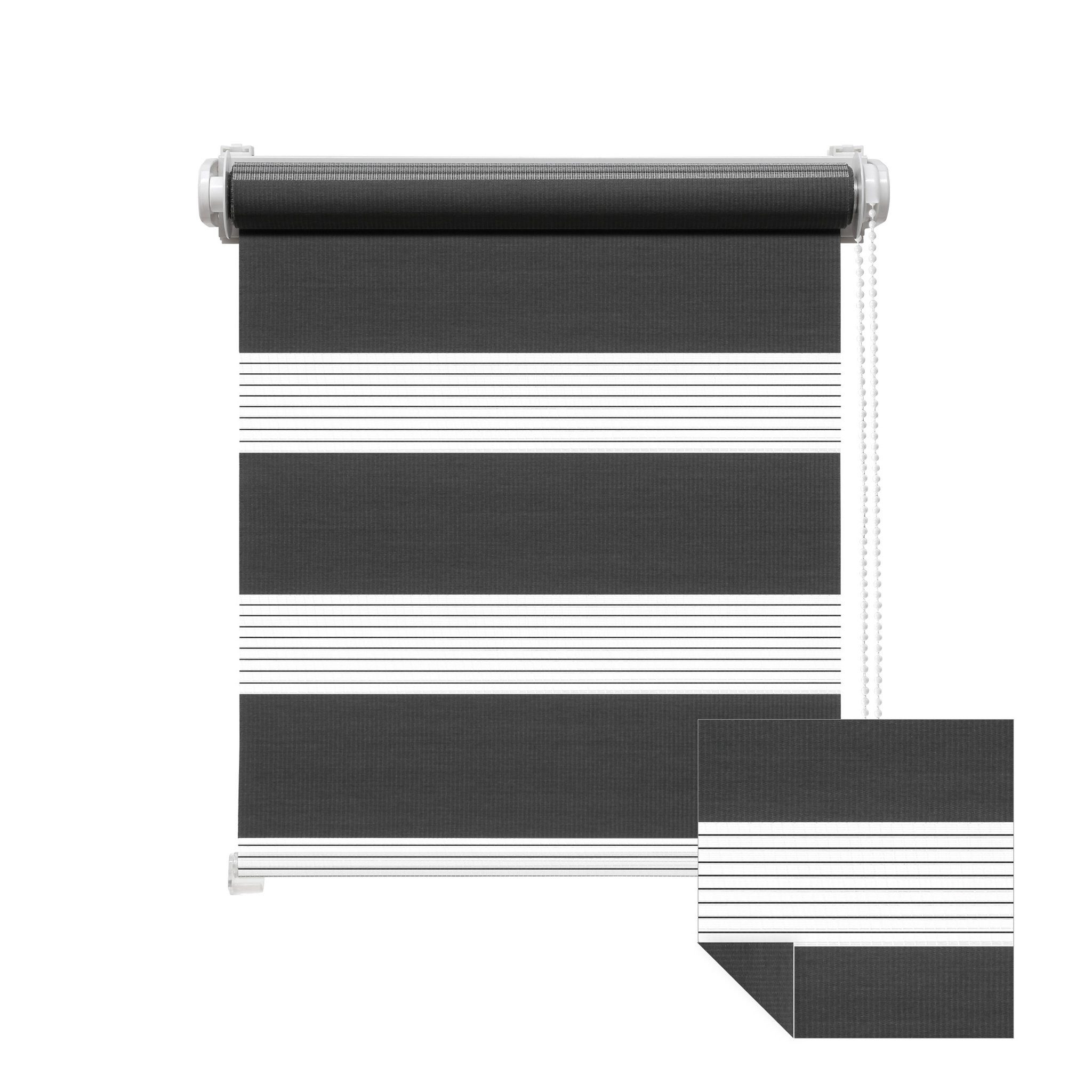Doppelrollo Zevra Doppelrollo / Duo Rollo, 35 x 160 cm, dunkelgrau, Victoria M., halbtransparent, ohne Bohren, freihängend, verschraubt, Feuchtraumgeeignet, Sichtschutz oder Durchsicht
