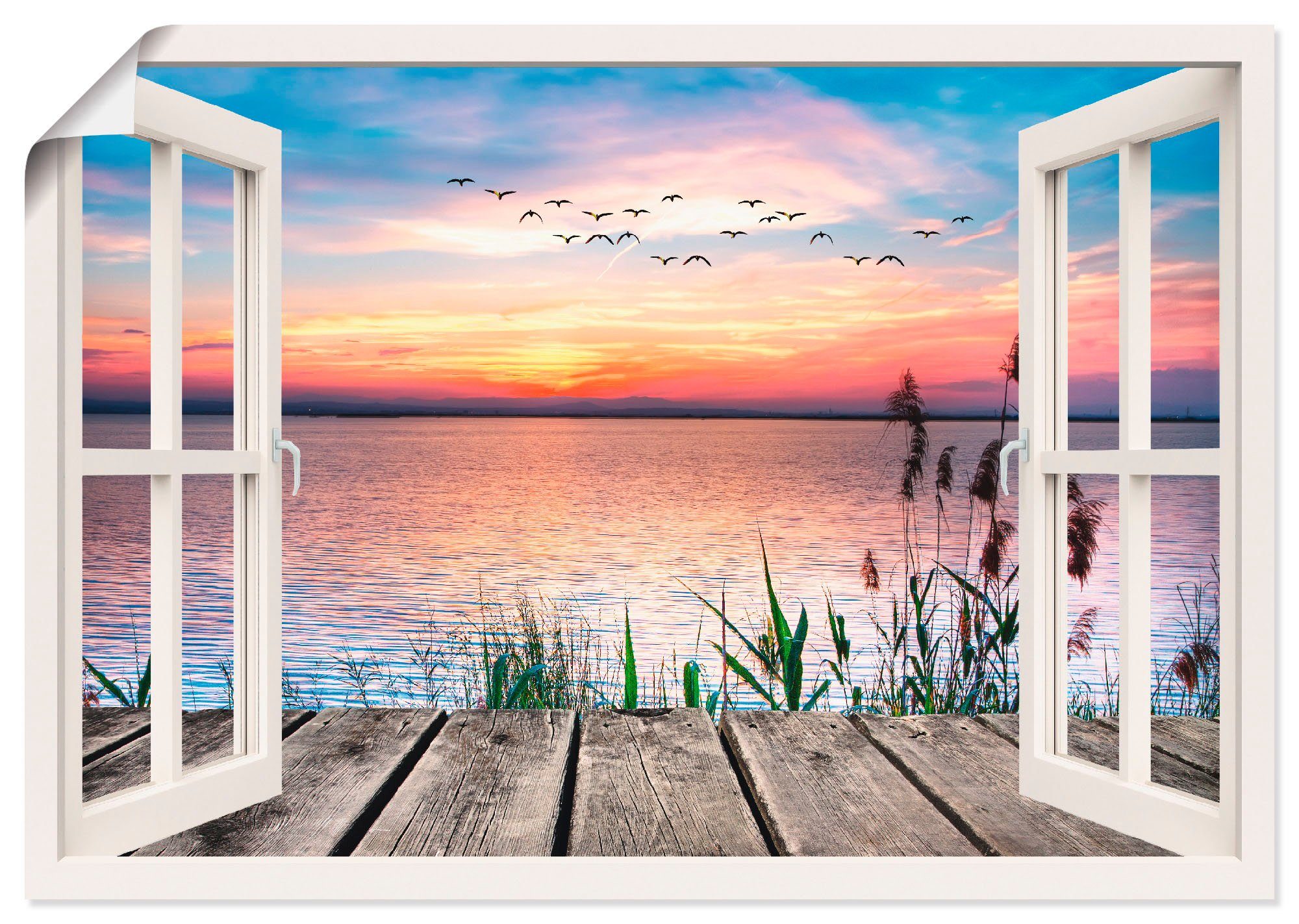 Artland Wandbild See in den Farben der Wolken, Fensterblick (1 St), als Leinwandbild, Poster in verschied. Größen