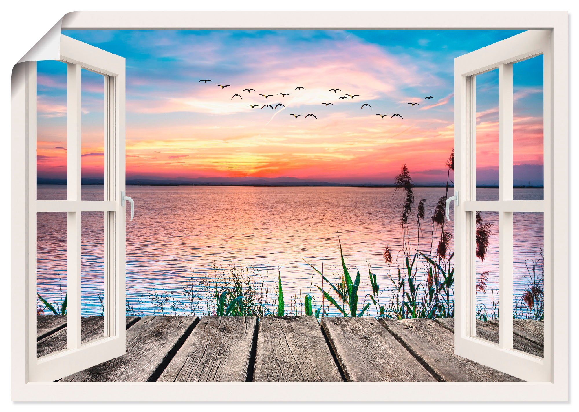 Fensterblick Farben Poster der versch. Artland Wolken, Wandbild Größen oder Wandaufkleber Leinwandbild, in in St), (1 den See als