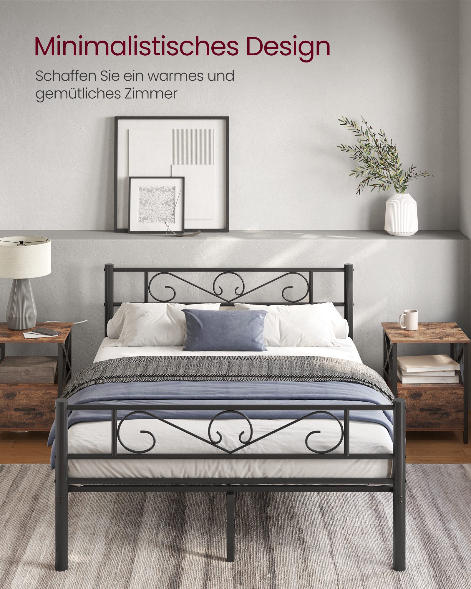 VASAGLE Bettgestell Bett Gästebett (1-tlg., 140 x 200 cm), 140 x 200 cm, einfache Montage, Doppelbett, Bettgestell, Bettrahmen – Bild 3 von 5