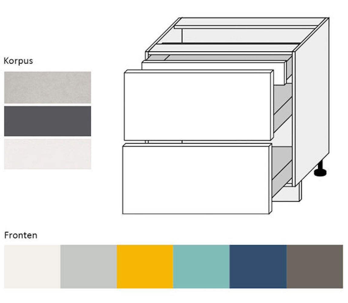 80cm RAL Hochglanz Unterschrank Front- Feldmann-Wohnen 2 Napoli lichtgrau & Korpusfarbe 7035 Innenschublade 1 Schubladen wählbar (Napoli)