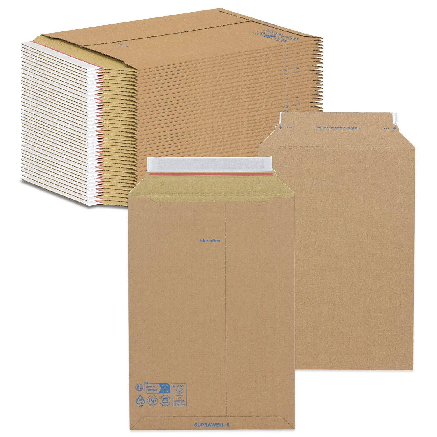 Oputec Versandtasche 40x Versandtasche VT71 A3+ 290x410mm Wellpappe Karton selbstklebend