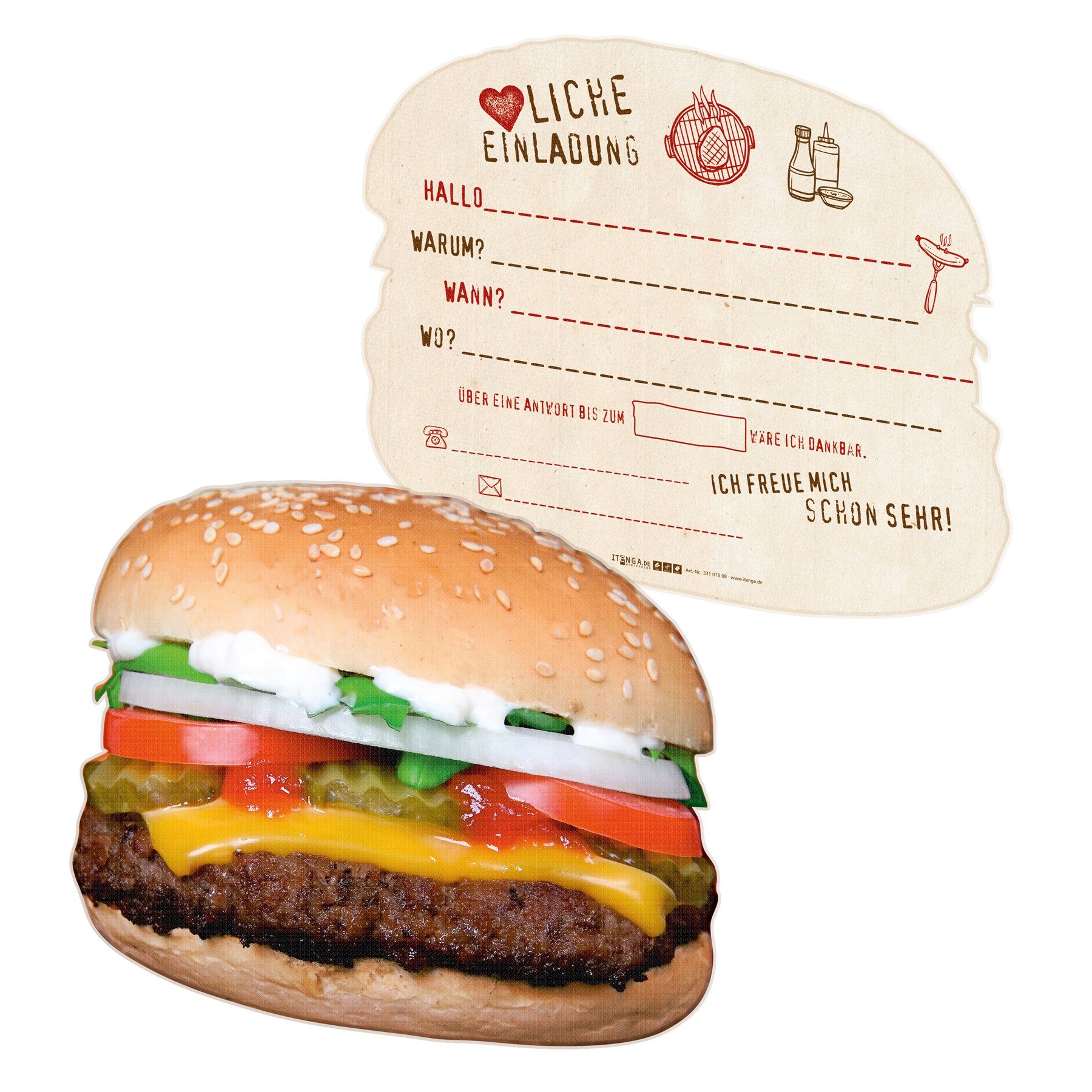 gestanzt Grußkarten Einladungskarten 12x in itenga itenga „Burger" Burgerform