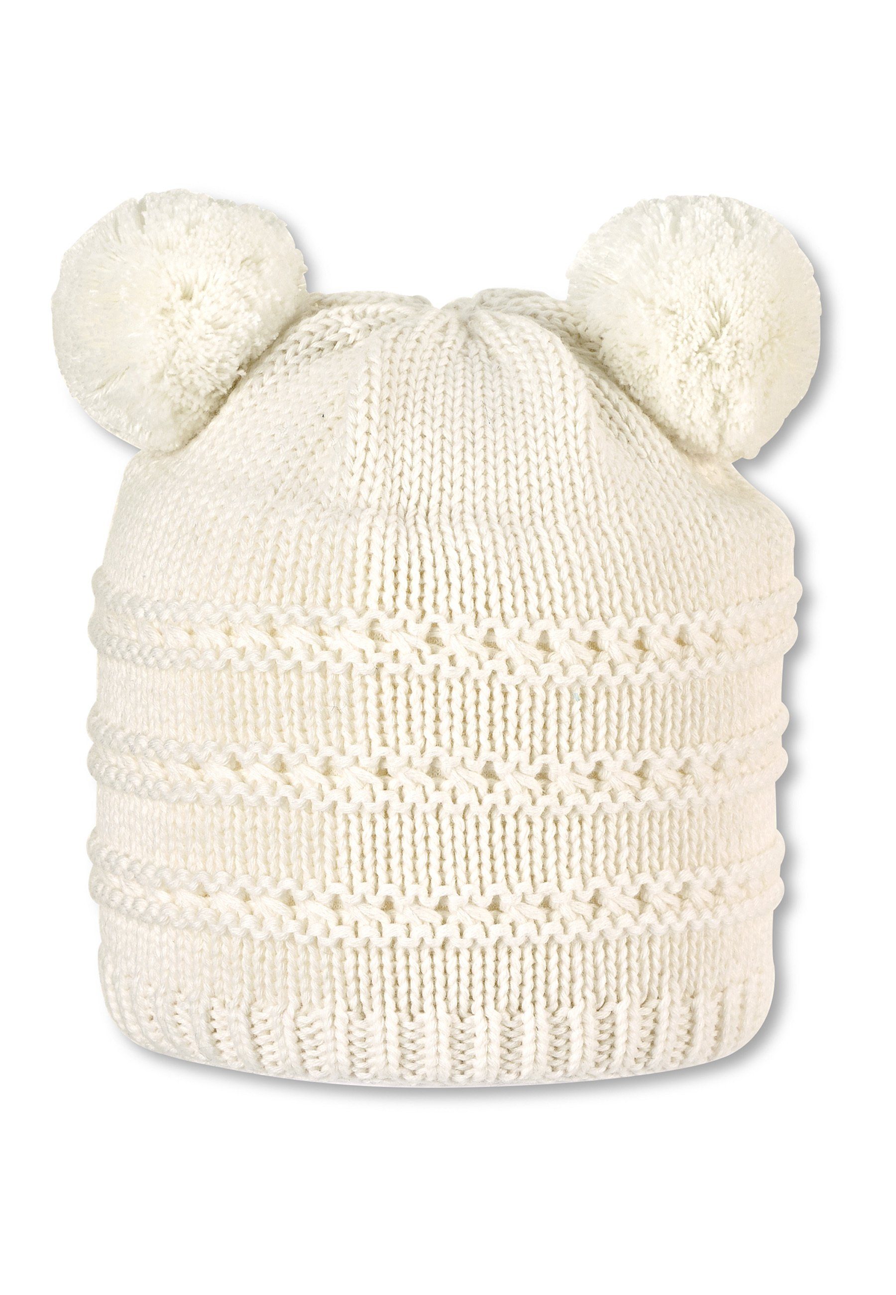 Kinder - Häkeloptik gefüttert und zwei - Pompons, (1-St) Mütze Baby Baby Strickmütze Gefütterte Pompons Sterntaler® Farbe Kinder Strickmütze mit für mit Strickhut Fleece beige Baby Strickmütze in - Wintermütze