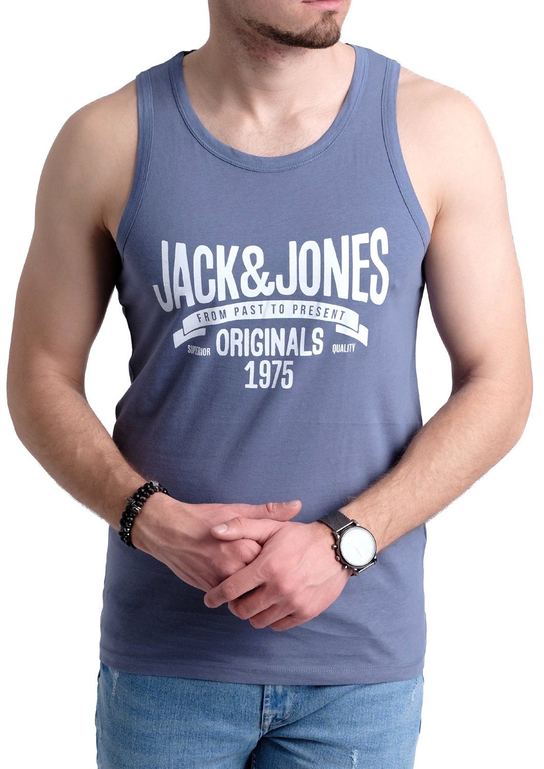 Jack & Jones Tanktop (3er-Pack) in unifarbe, mit Rundhalsausschnitt, mit  Print vorne
