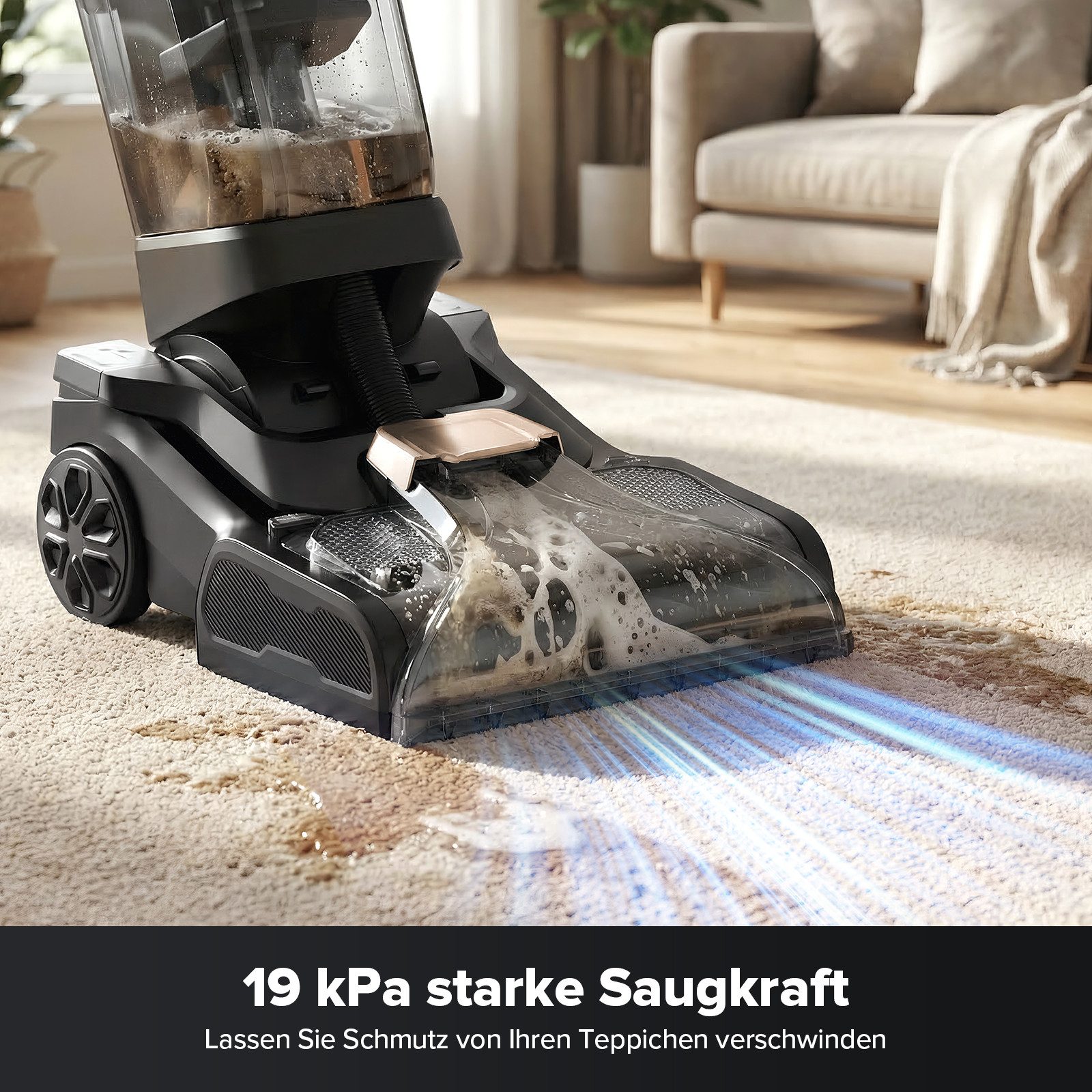 lubluelu Teppichreinigungsgerät X3 Professional Teppichreiniger Nasssauger Teppich Reinigungsgerät, 1200 W, beutellos, Dual-Tank, reinigt Flecken auf Teppichboden, Polster, Treppe