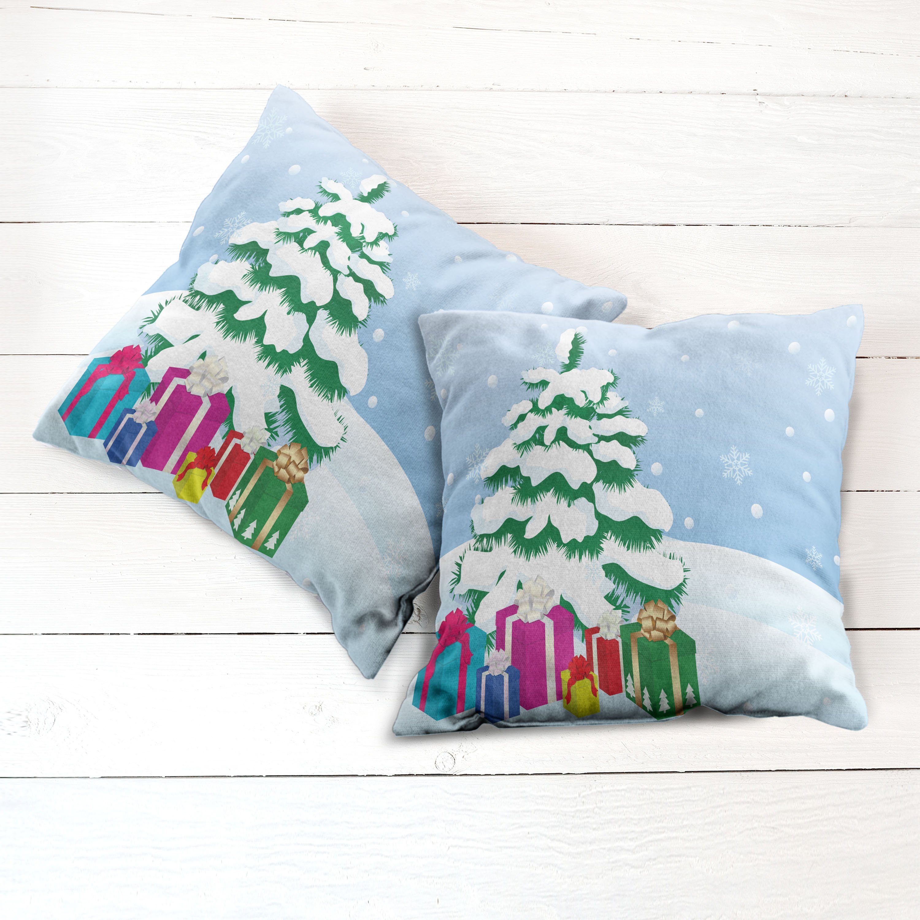 (2 unter Doppelseitiger Kissenbezüge Geschenke einem Baum Abakuhaus Snowy-Bäume Accent Digitaldruck, Stück), Modern