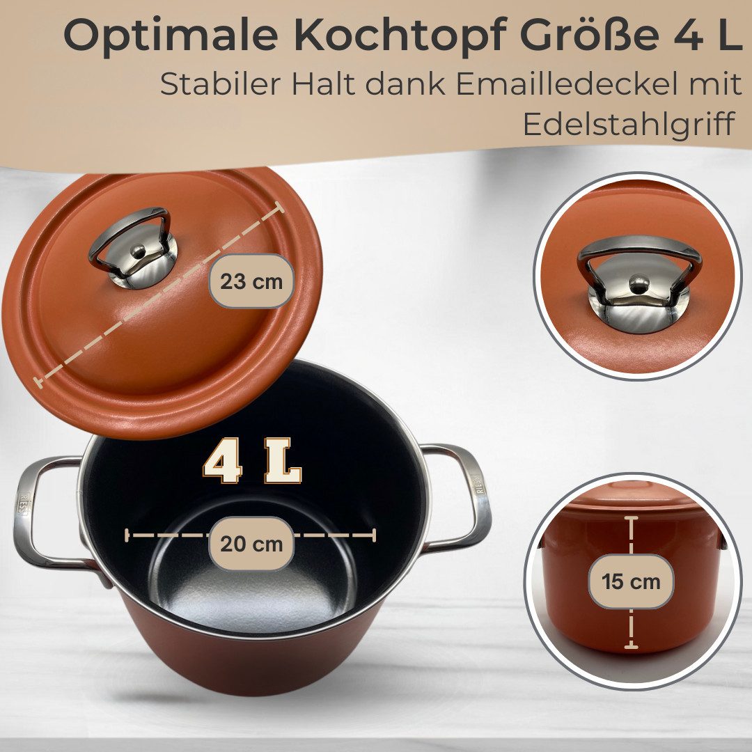 Riess Kochtopf Kochtopf mit Emailledeckel Mango 20cm 4L, Emaillie