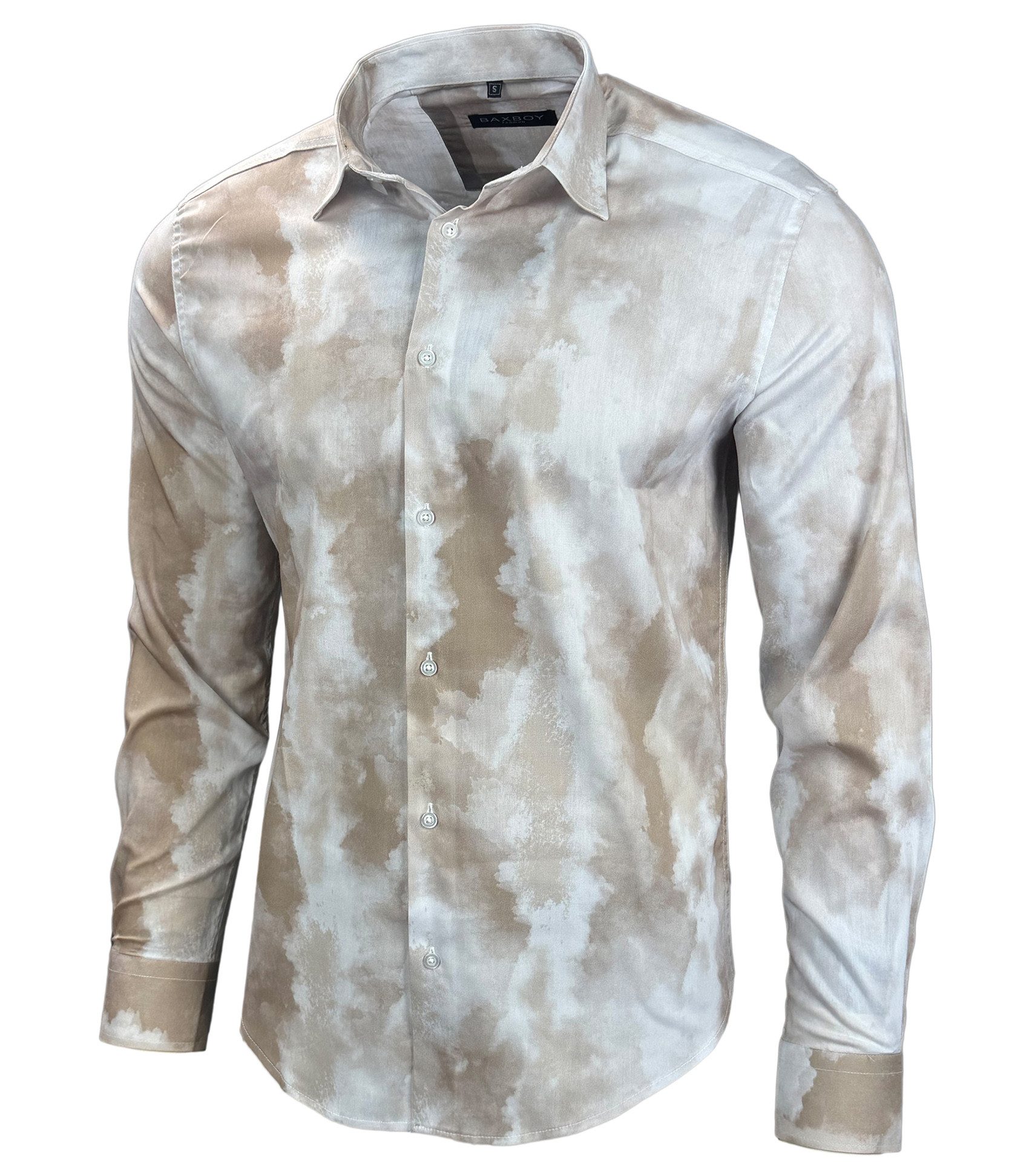 Langarmhemd Baxboy Herren Batik Style Hemd Freizeitshemd Langarm Casual B-450