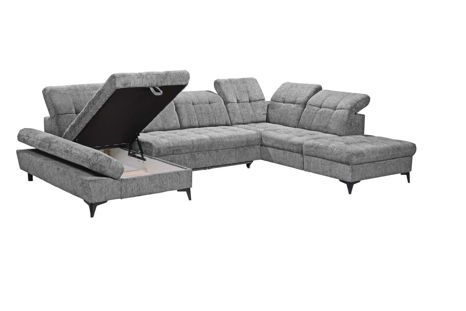 ED EXCITING DESIGN Wohnlandschaft Mercy, Armlehnenfunktion, Bettkasten, Schlaffunktion, Verstellbare Kopflehnen